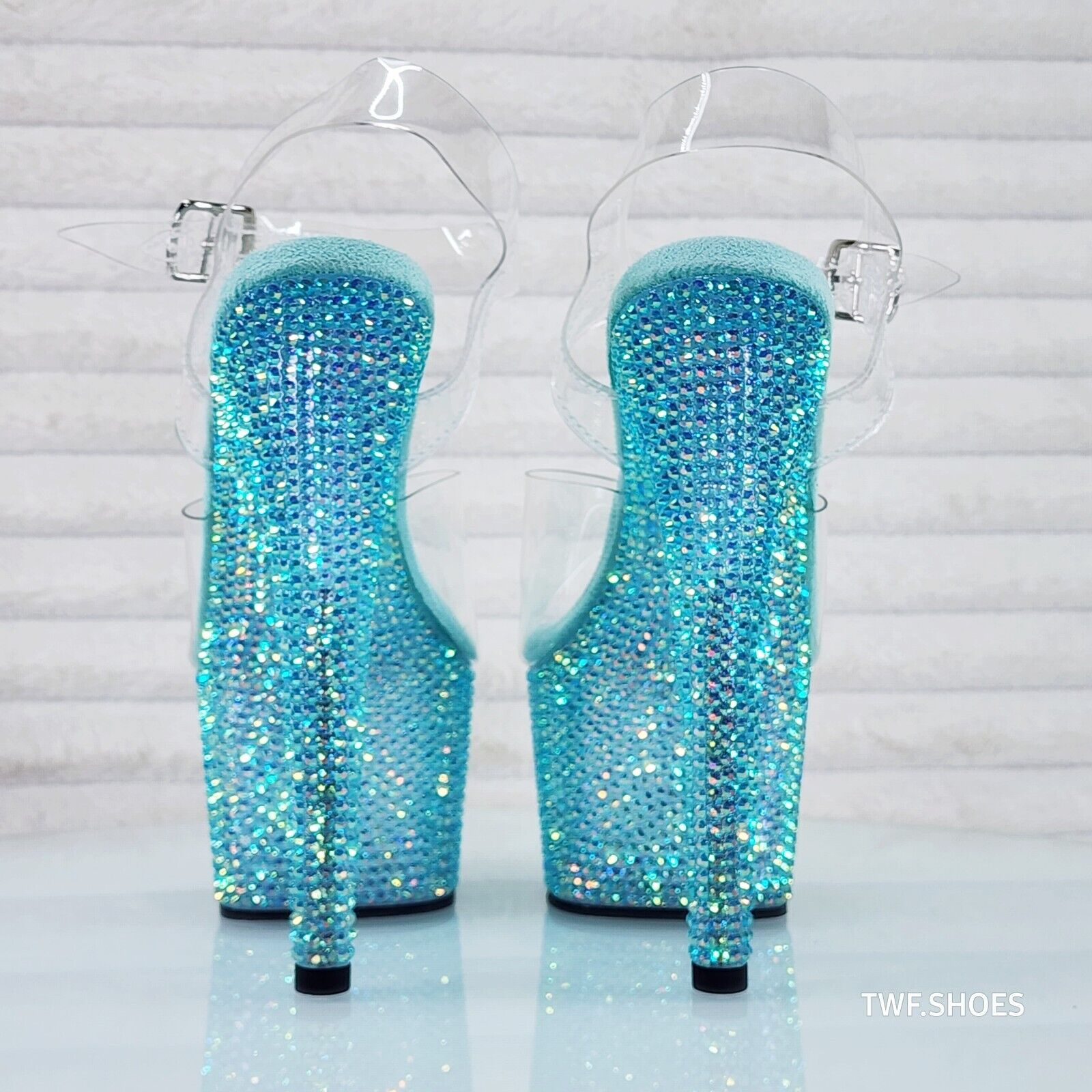 Bejeweled 708RS Rhinestone Platform 7" Stiletto High Heel Shoes Aqua Blue - Totally Wicked Footwear