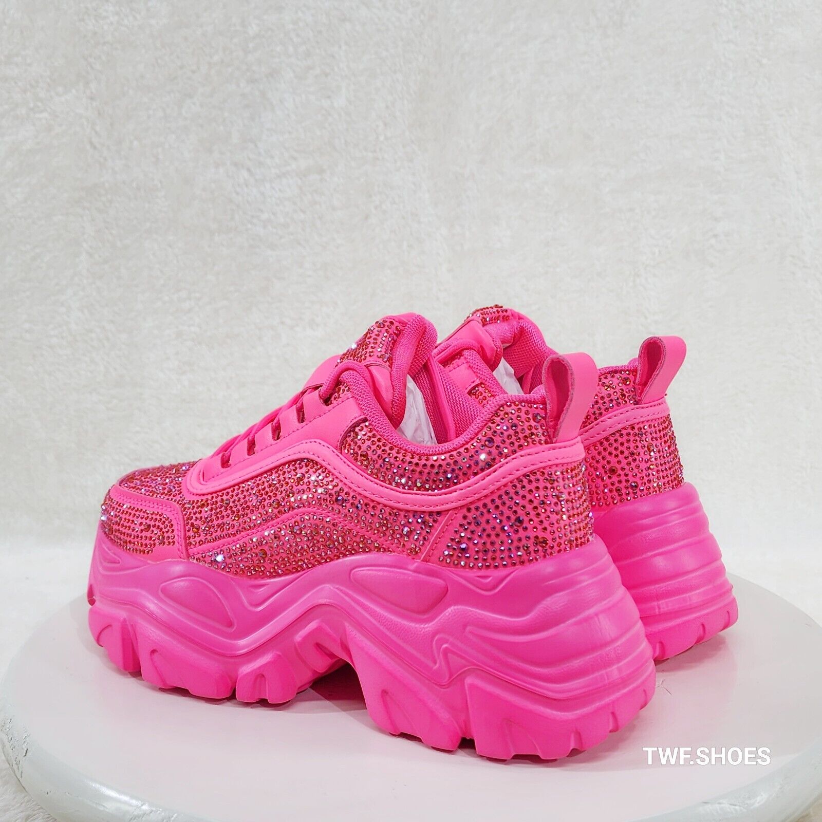 Cush Sport Rhinestone Comfy Platform Light Weight Sneakers Hot Pink - Totally Wicked Footwear