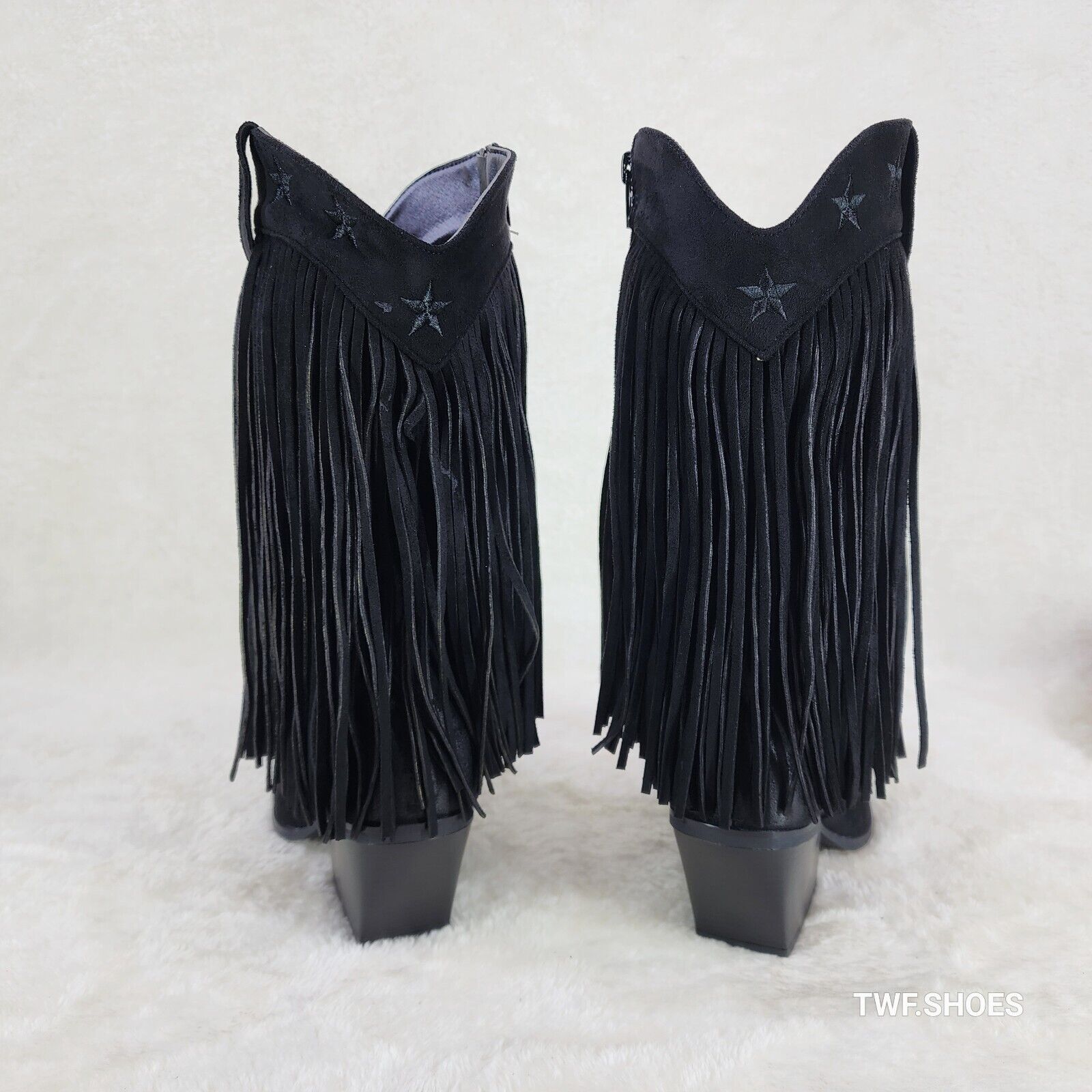 Dusty Trails Mid Calf Jet Black Fringe Country Western Cowgirl Boots - Totally Wicked Footwear