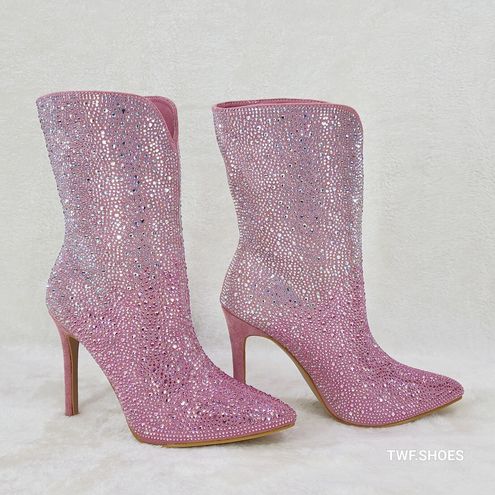 Riviera Pink Ombre Rhinestone Slip On Stiletto High Heel Split Front Ankle Boot - Totally Wicked Footwear