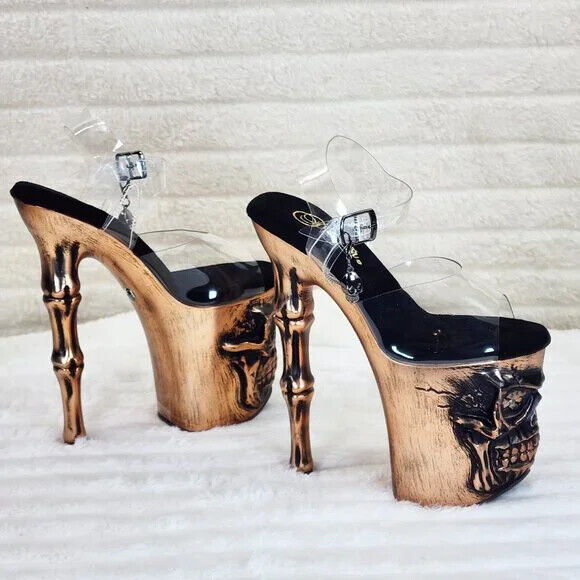 Rapture Clear Copper Skull & Bones LED 8" High Heel Platform Shoes 5-10 NY - Totally Wicked Footwear