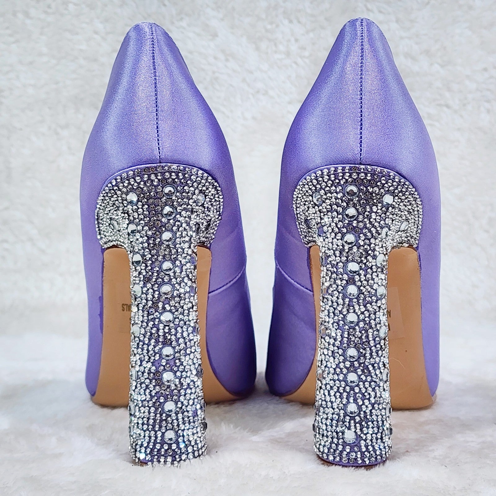 Klume Lilac Purple Satin Pumps Chunky Rhinestone High Heel Evening Party Shoes