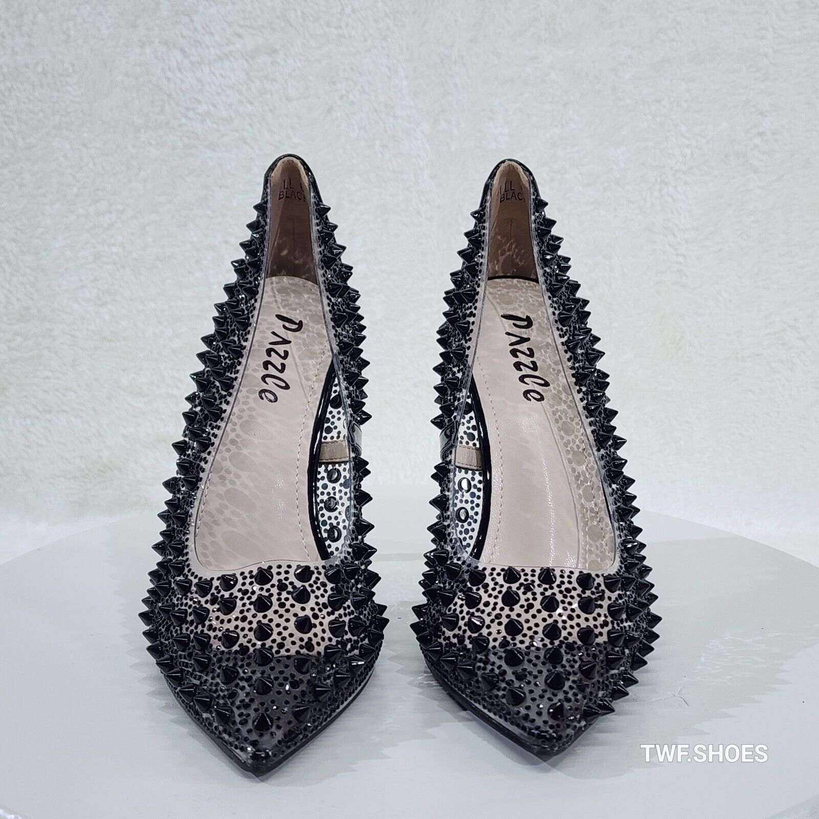 Spicy Stiletto PVC Clear Pumps Black Studs & Rhinestone Pumps Stiletto Heels - Totally Wicked Footwear