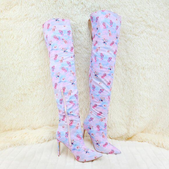 Angel Charub Tie Dye Thigh High Heel Boots Bad Girlz