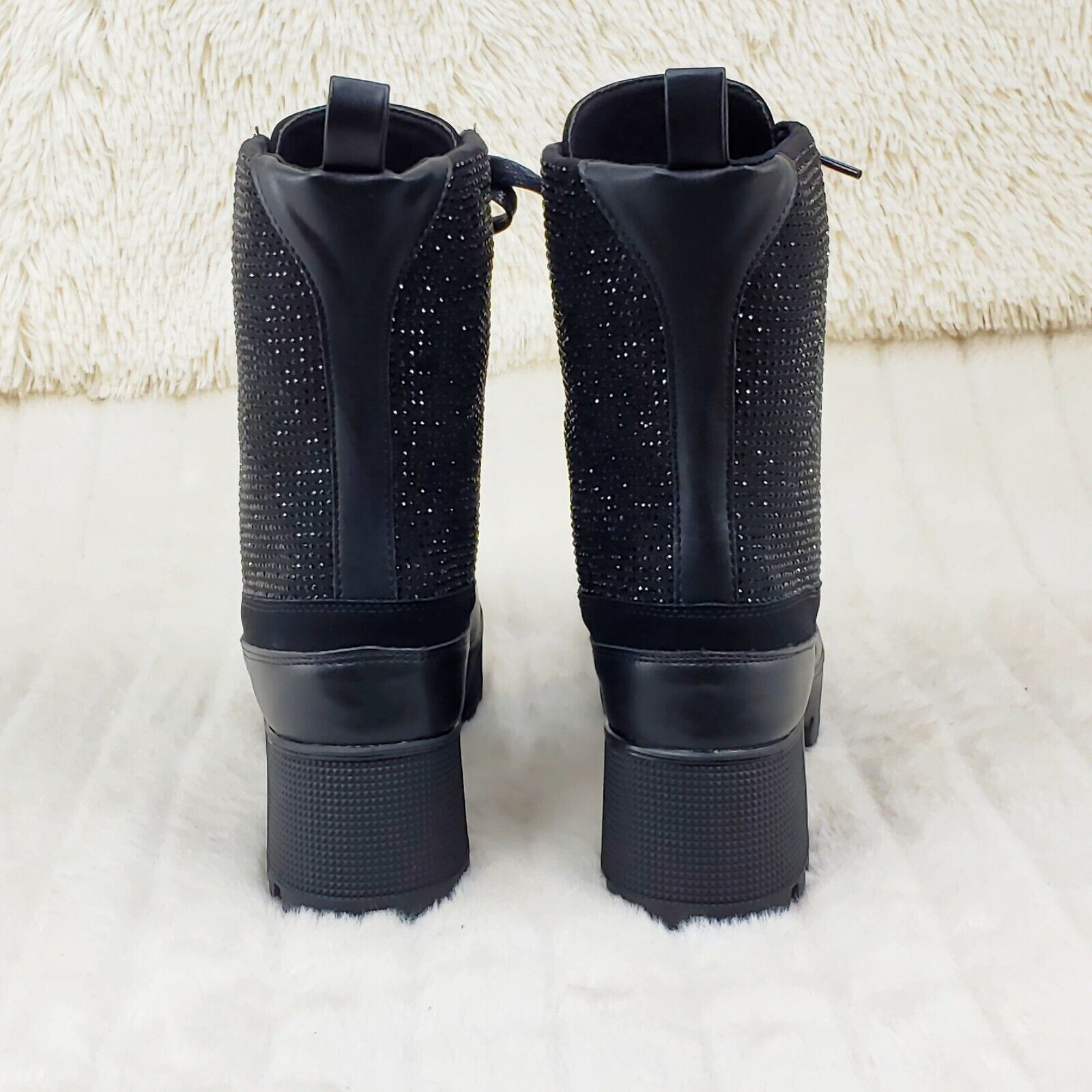Queen Pin 2 Black Rhinestone Lace Up Platform Sneaker Combat Ankle Boots - Totally Wicked Footwear