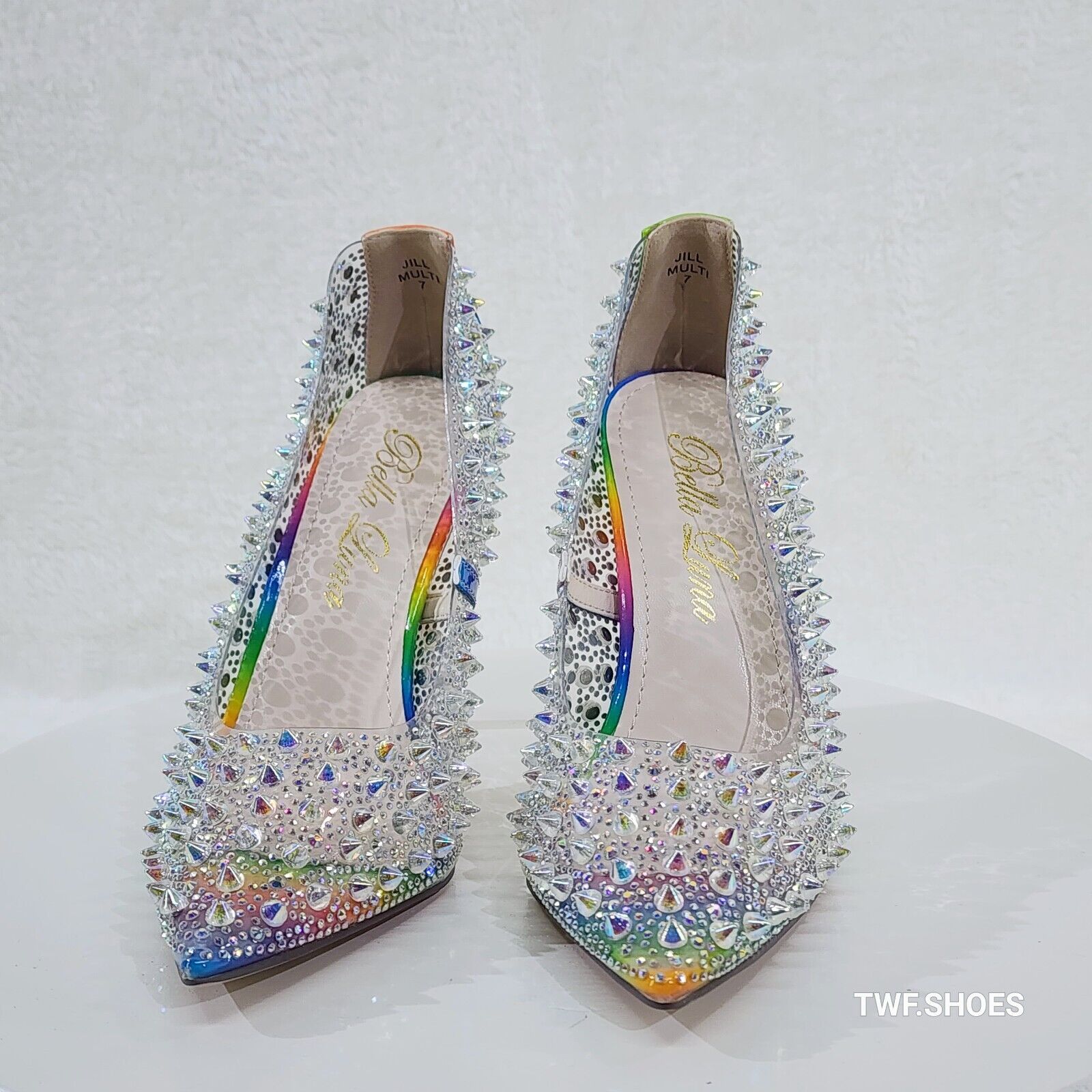 Spicy Stiletto PVC Clear Pumps Rainbow Studs & Rhinestone Pumps Stiletto Heels - Totally Wicked Footwear