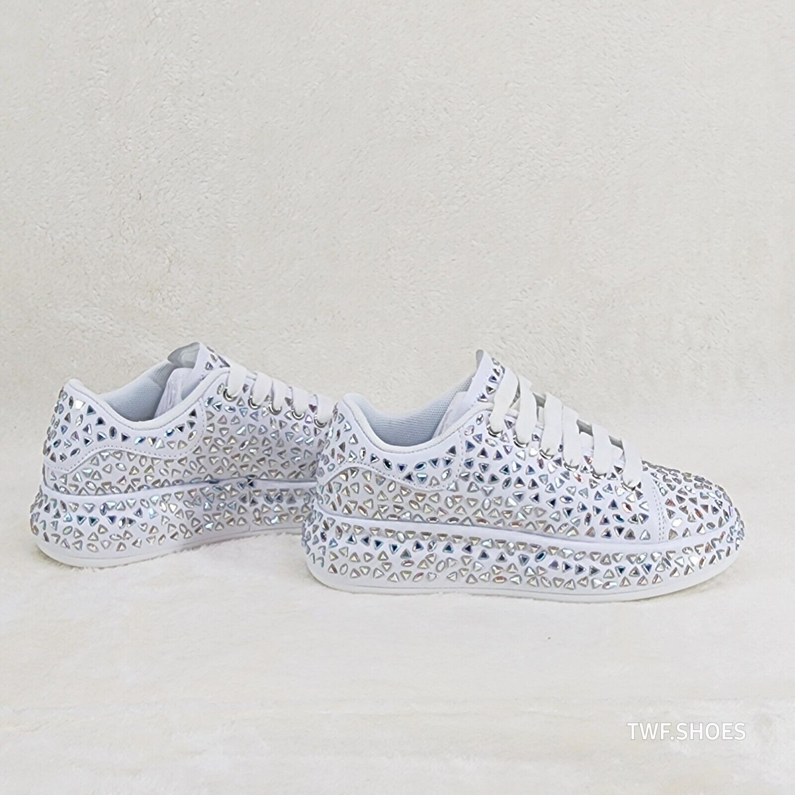 Geo Dazzle Cush Iridescent Stone White Platform Sneakers Tennis Shoes - Totally Wicked Footwear