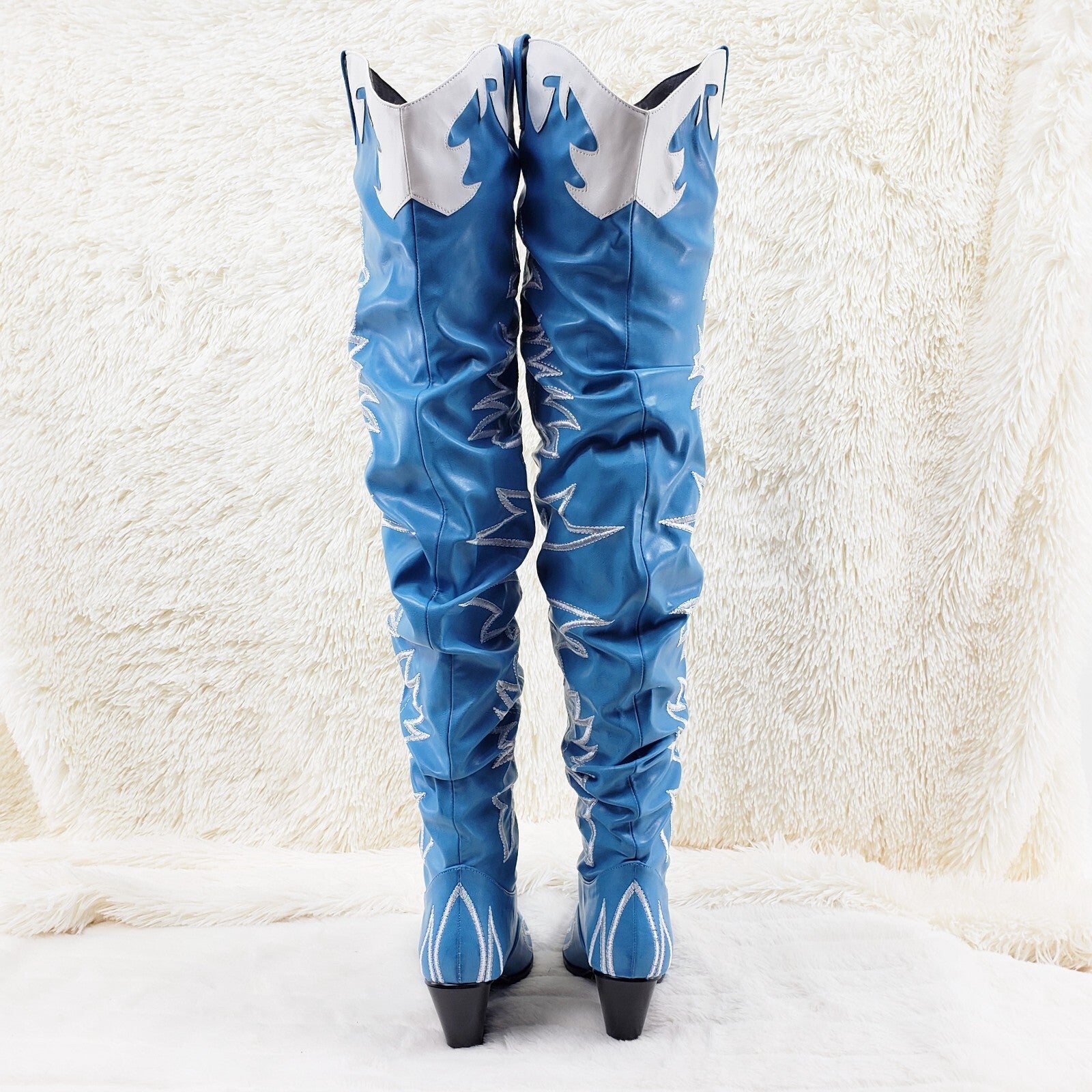 Kelsey 21 Rock Star Turquoise & White Western Slouch OTK Thigh High Cowboy Boots