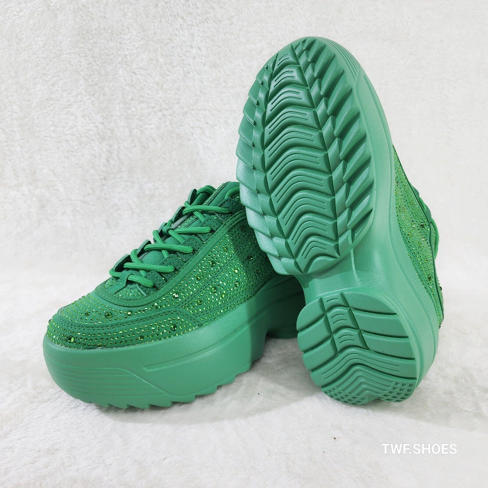Cush Baby 2 Kelly Green Rhinestone Platform Sneakers - Totally Wicked Footwear