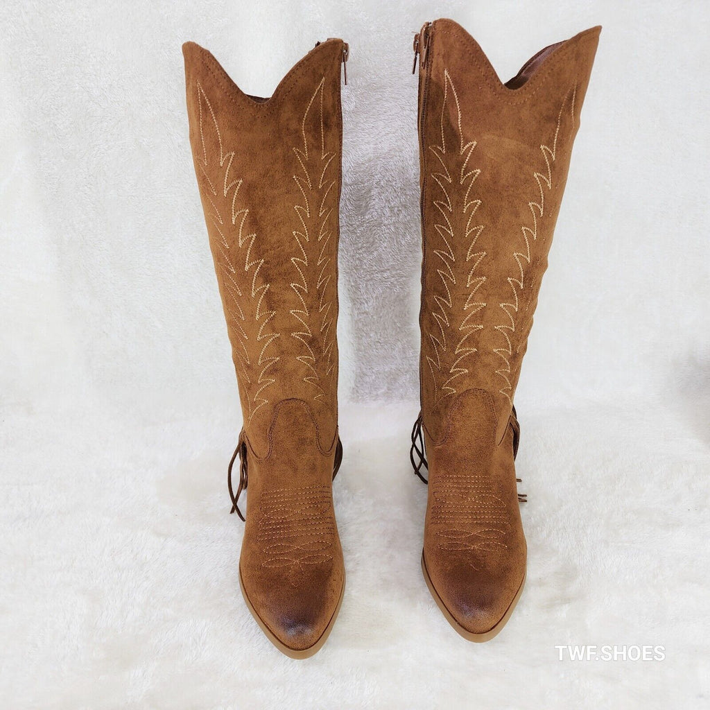 Dusty Roads Whiskey Brown Back Fringe Cowboy Western Cowgirl Boots