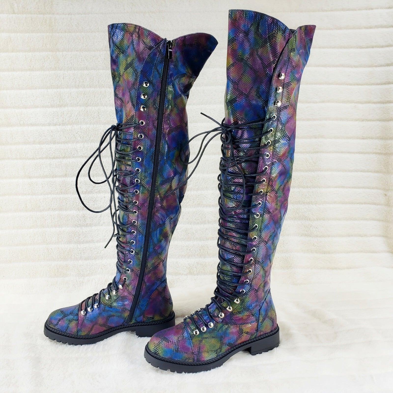 Ocho Colorful Rainbow Snake Corset Lace Over the Knee Fashion Riding Boot Travis