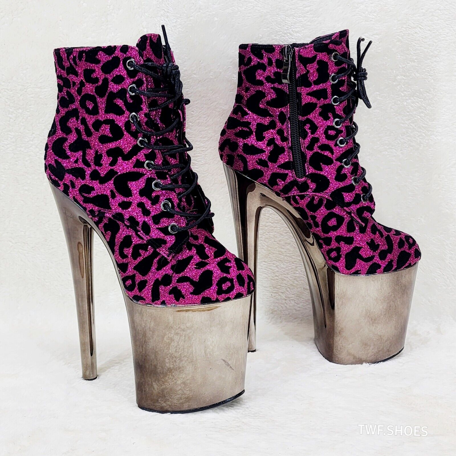 Bulls Fuchsia Leopard Chrome Platform High Heel Ankle Boots - Totally Wicked Footwear