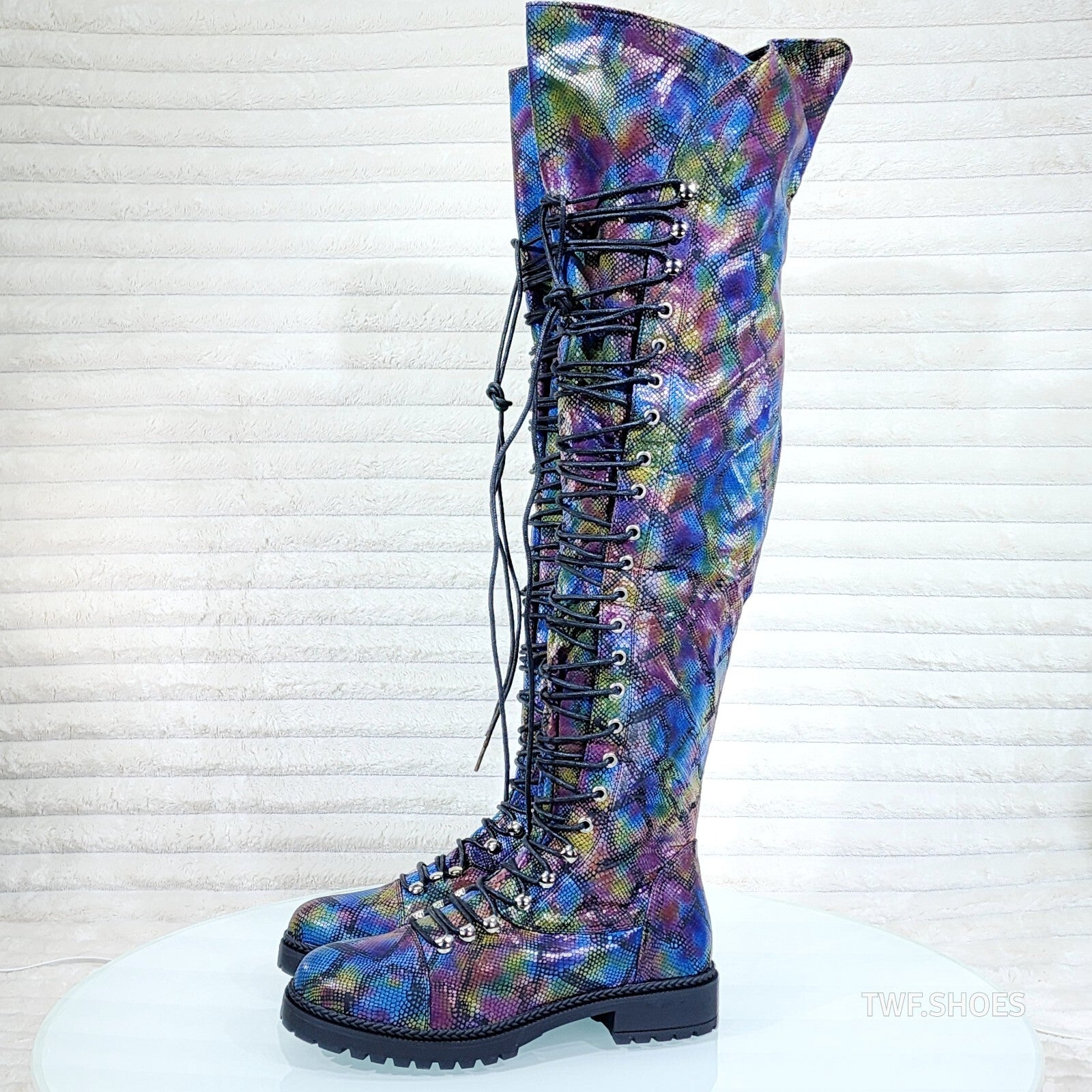 Ocho Colorful Rainbow Snake Corset Lace Over the Knee Fashion Riding Boot Travis