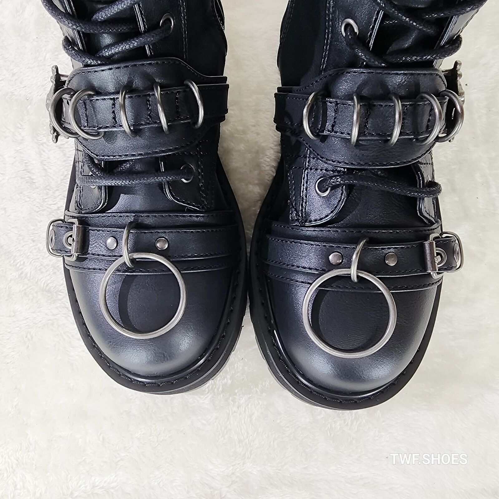 Valor Goth Combat Biker Ankle Boots Black Matte Men US DEMONIA NY - Totally Wicked Footwear