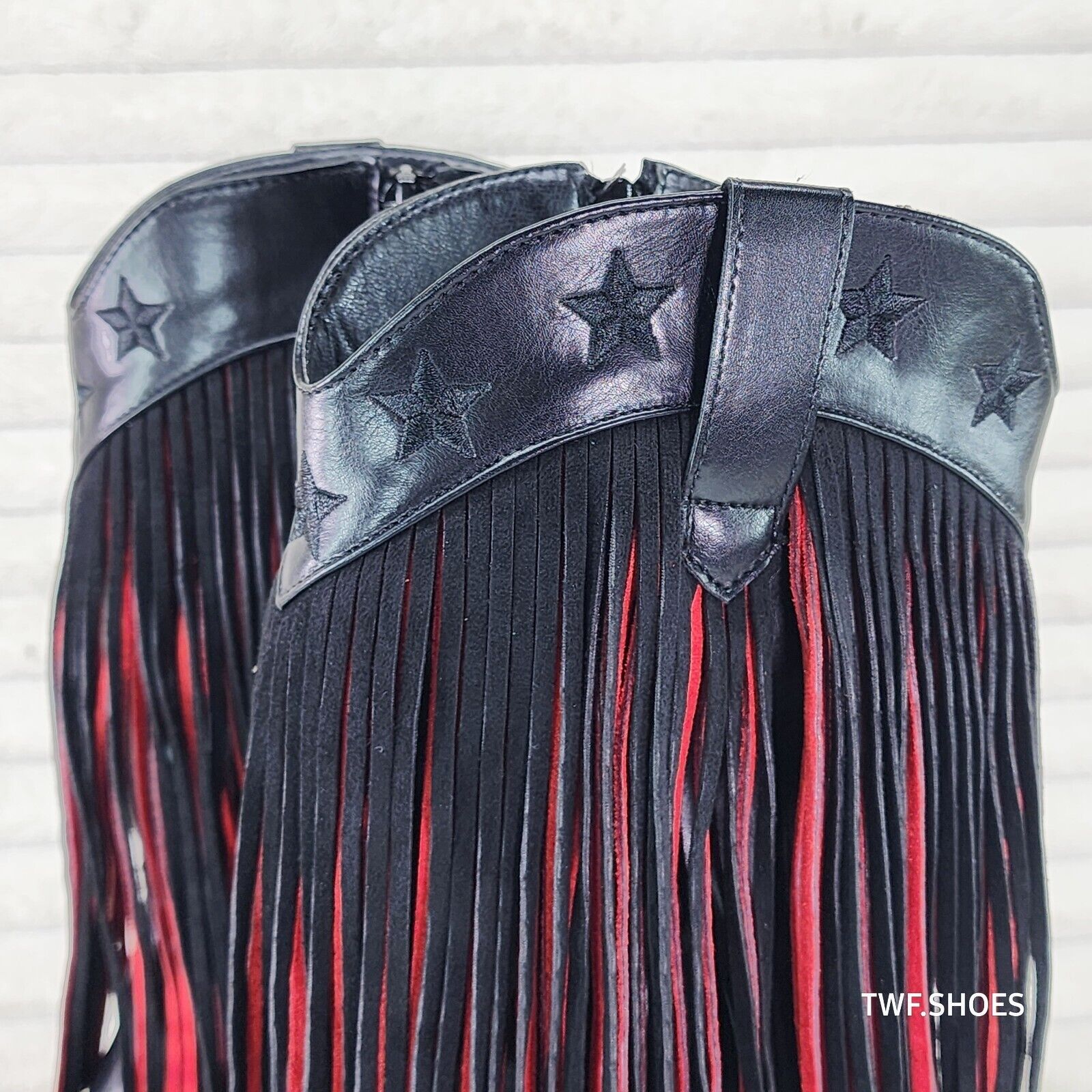 Country Swing Black and Red Fringe Western Cowgirl Boots Tuck Zipper - Totally Wicked Footwear