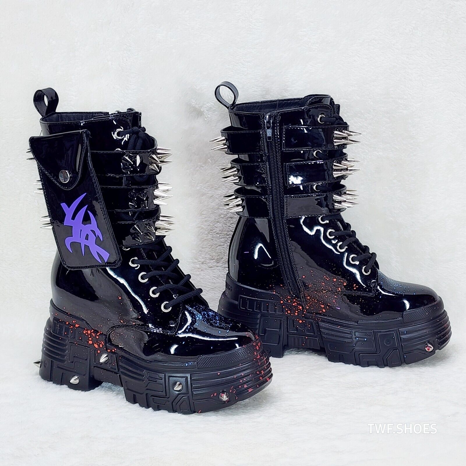 Anthony Wang Blackest Night Patent Spatter Cyber Punk Goth Platform Boots - Totally Wicked Footwear