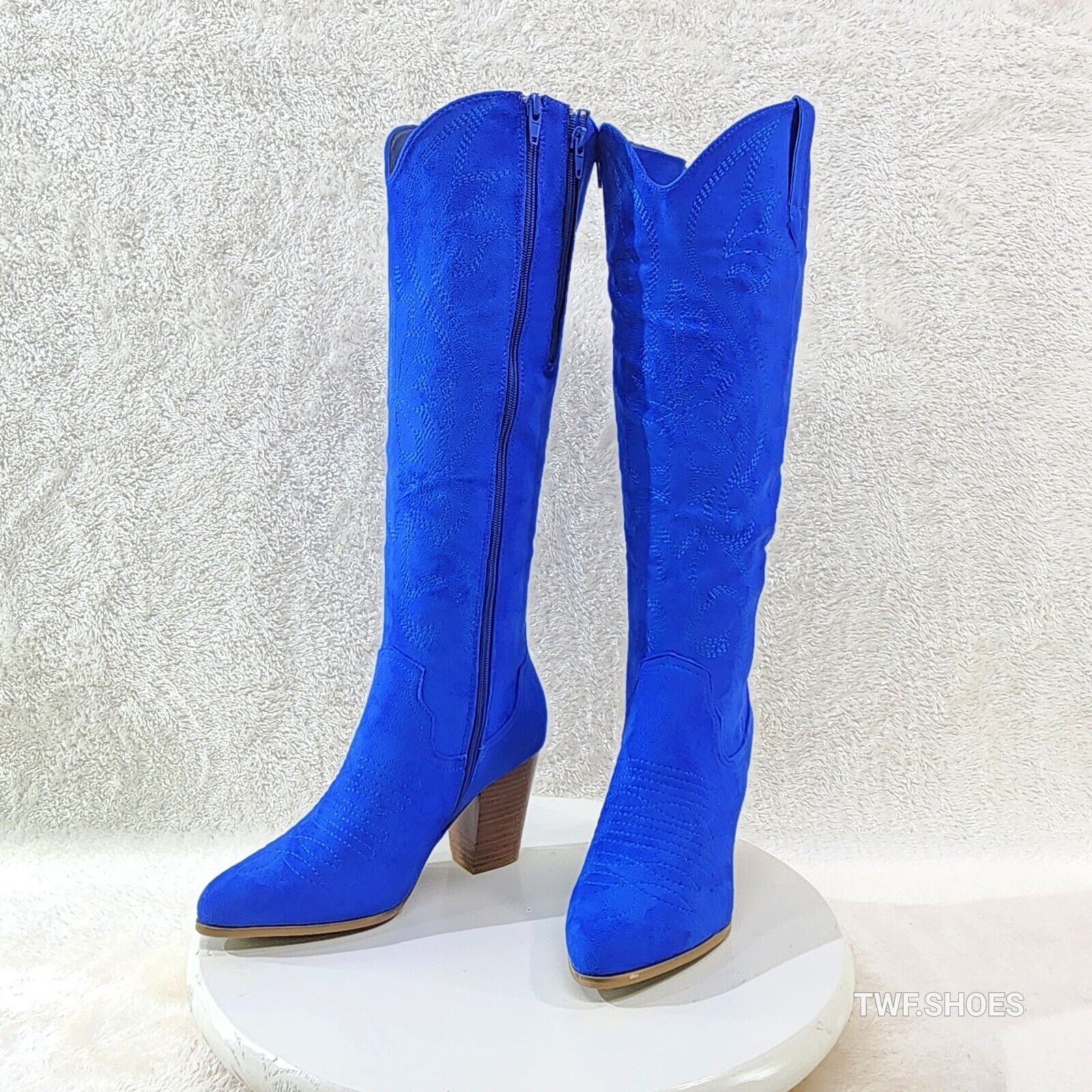 Wild Ryder Bright Deep Blue Faux Suede Country Western Cowgirl Boots - Totally Wicked Footwear