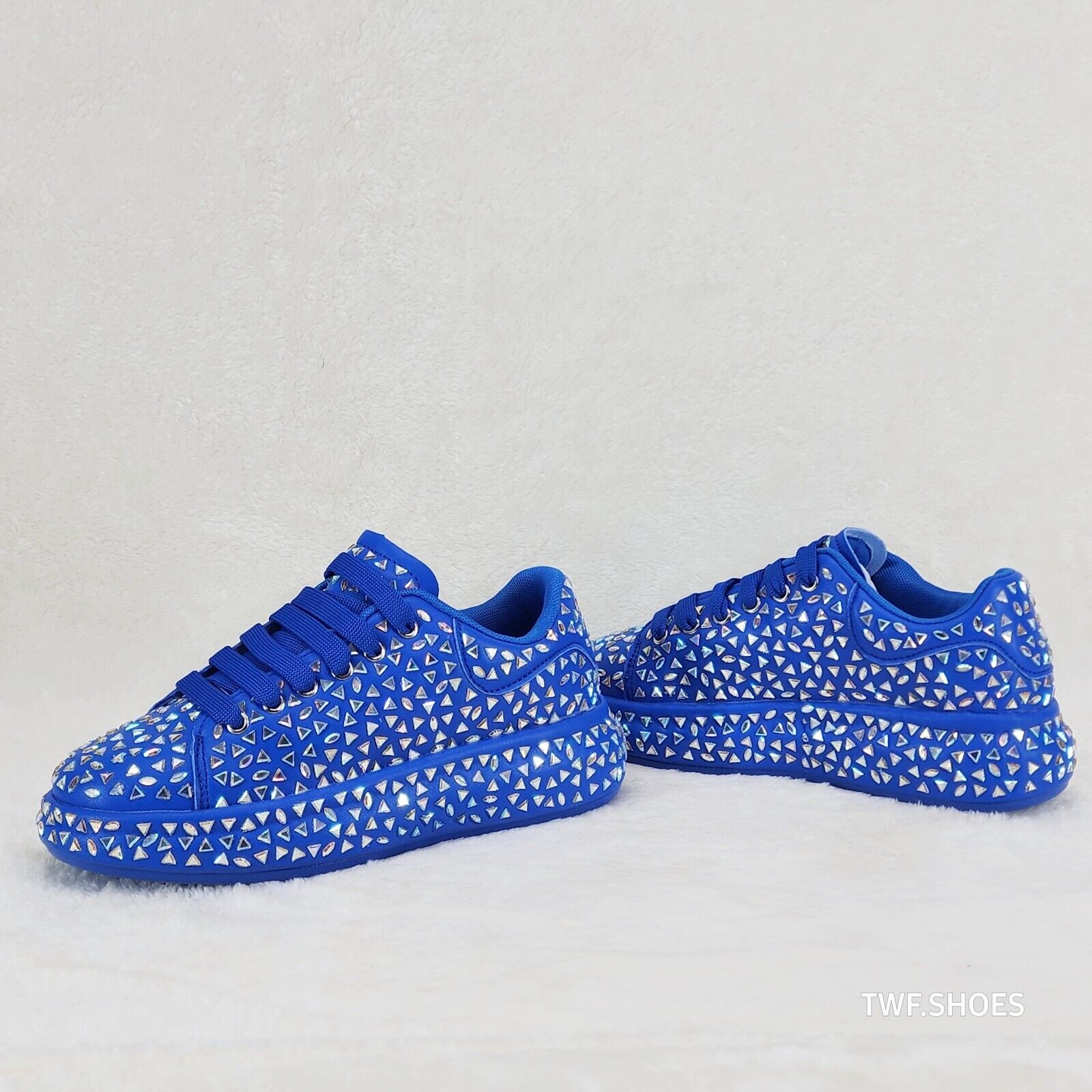 Geo Dazzle Cush Iridescent Stone Blue Platform Sneakers Tennis Shoes - Totally Wicked Footwear