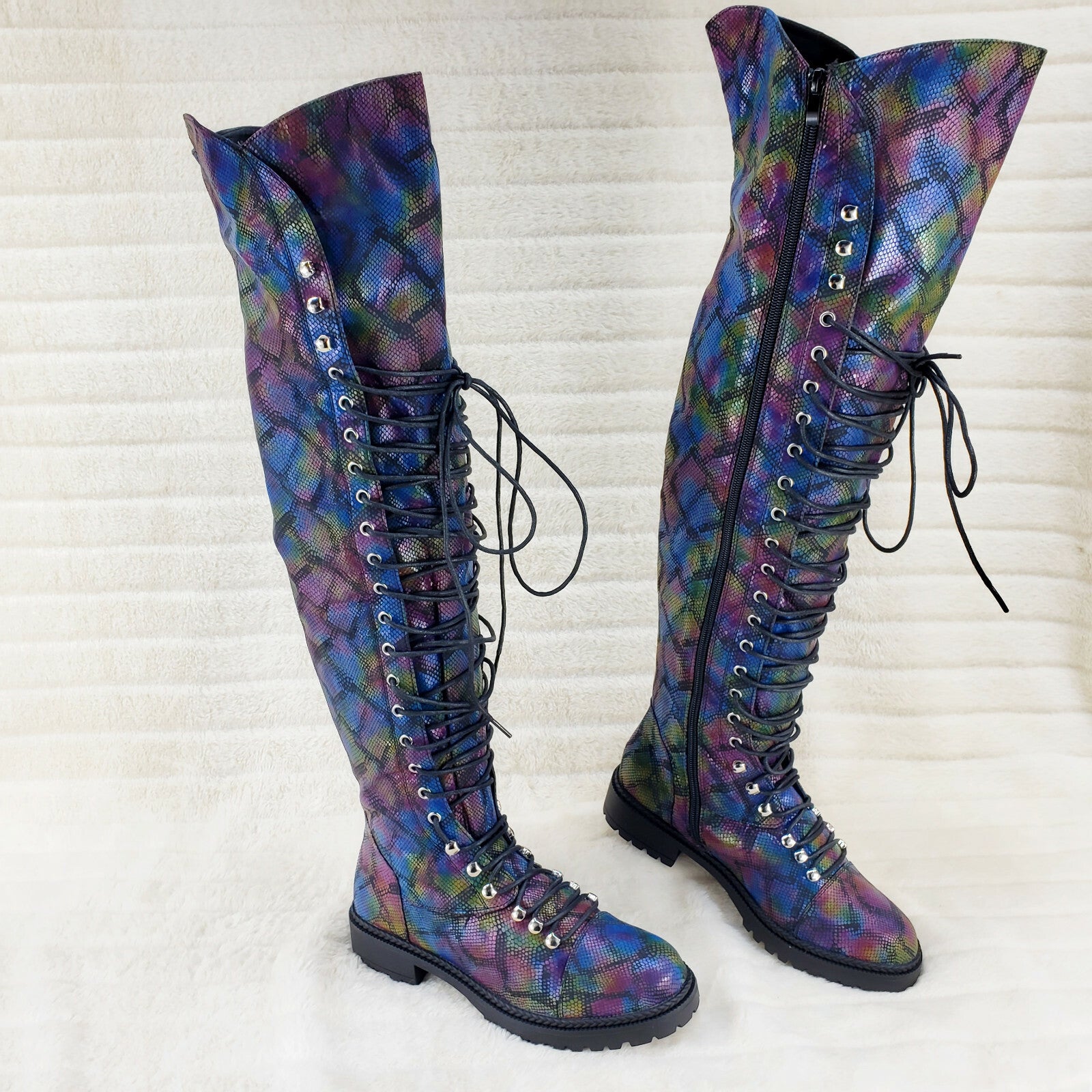 Ocho Colorful Rainbow Snake Corset Lace Over the Knee Fashion Riding Boot Travis