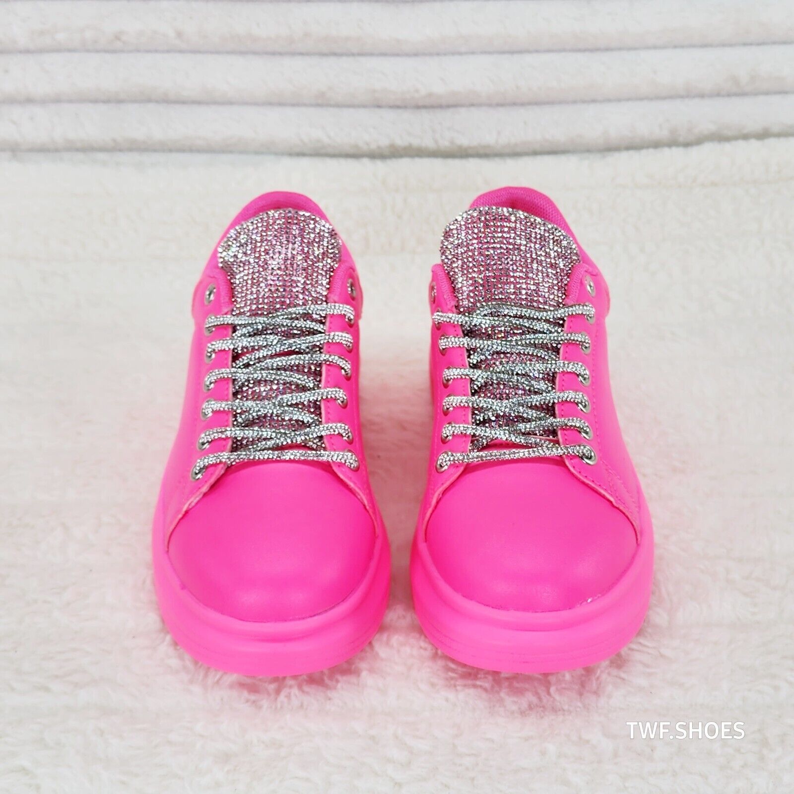 Comfy Cush 4 Bright Neon Hot Pink Rhinestone Fashion Sneakers Tennis Shoes - Totally Wicked Footwear