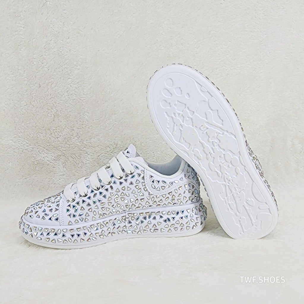 Geo Dazzle Cush Iridescent Stone White Platform Sneakers Tennis Shoes - Totally Wicked Footwear