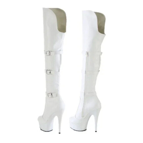 Delight 3018 White Vegan Leather OTK Over the Knee Platform Thigh Boots - Totally Wicked Footwear