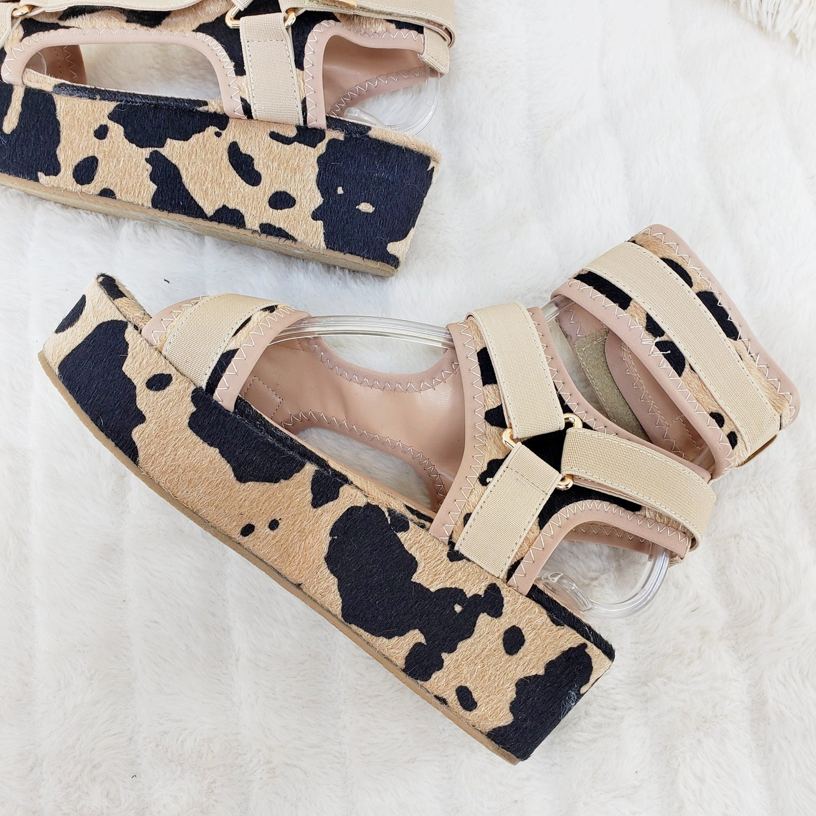 Mia Brown Black Cow 2" Platform Comfy Harness Sandals