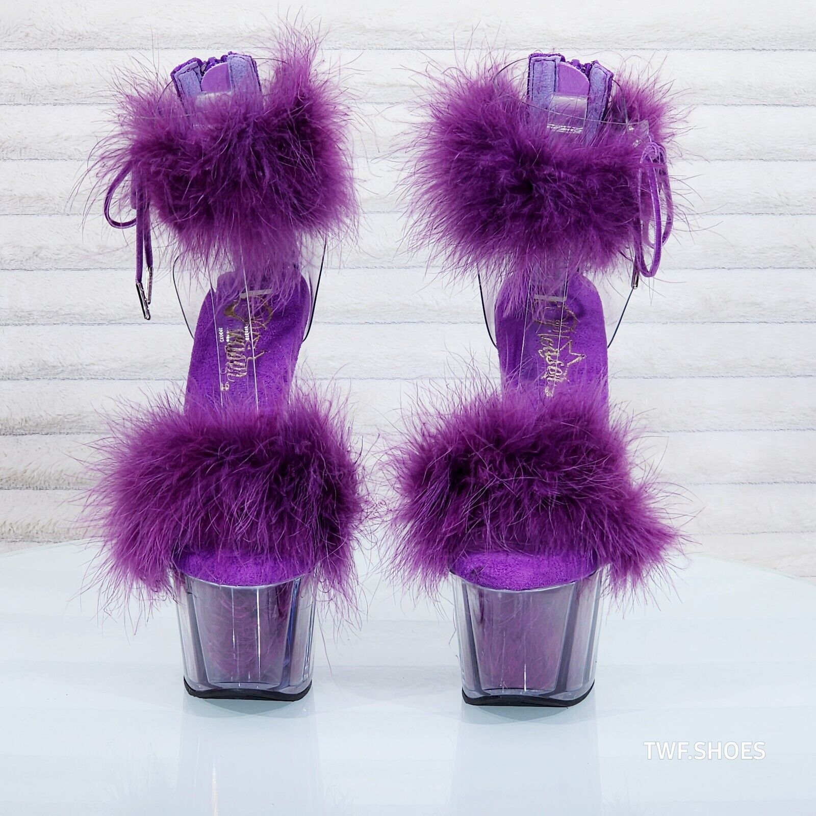 Adore 724 Passion Purple Marabou Platform Shoes Sandals 7" High Heel Shoes NY - Totally Wicked Footwear