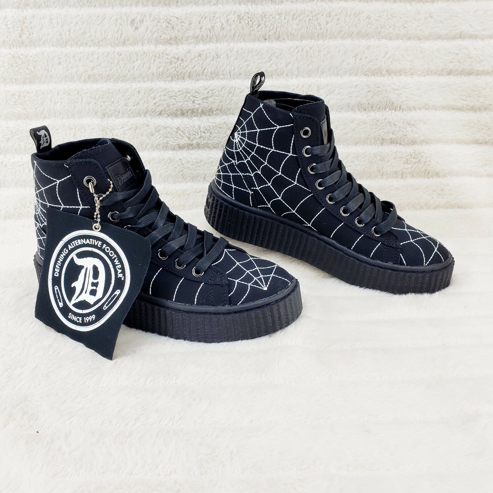 DEMONIA  Stitched Spider Web Hi-Top Creeper Sneaker Goth Punk Men's