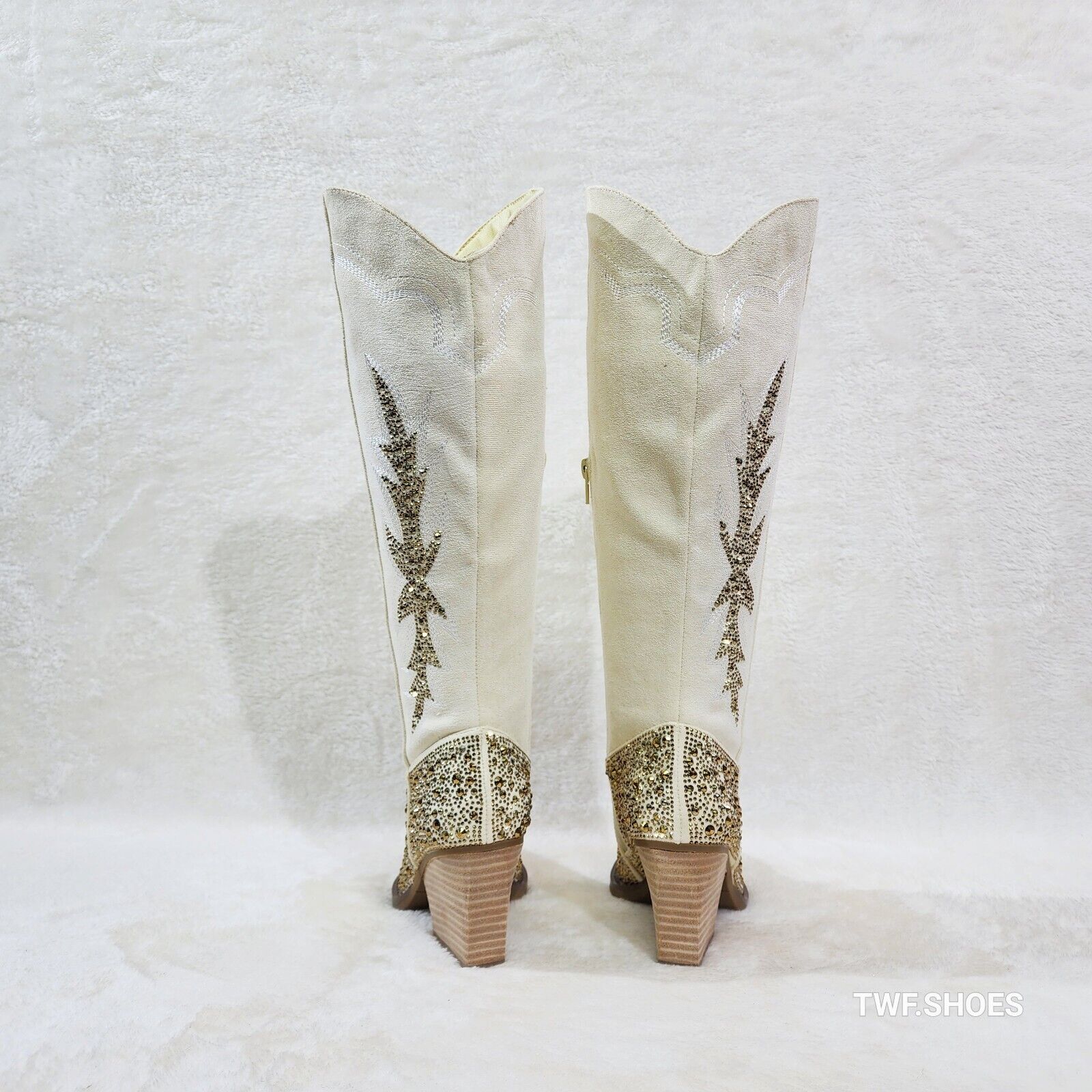 Murrey Buttery Ivory  With Rhinestones Glamour Western Cowgirl Boots - Totally Wicked Footwear