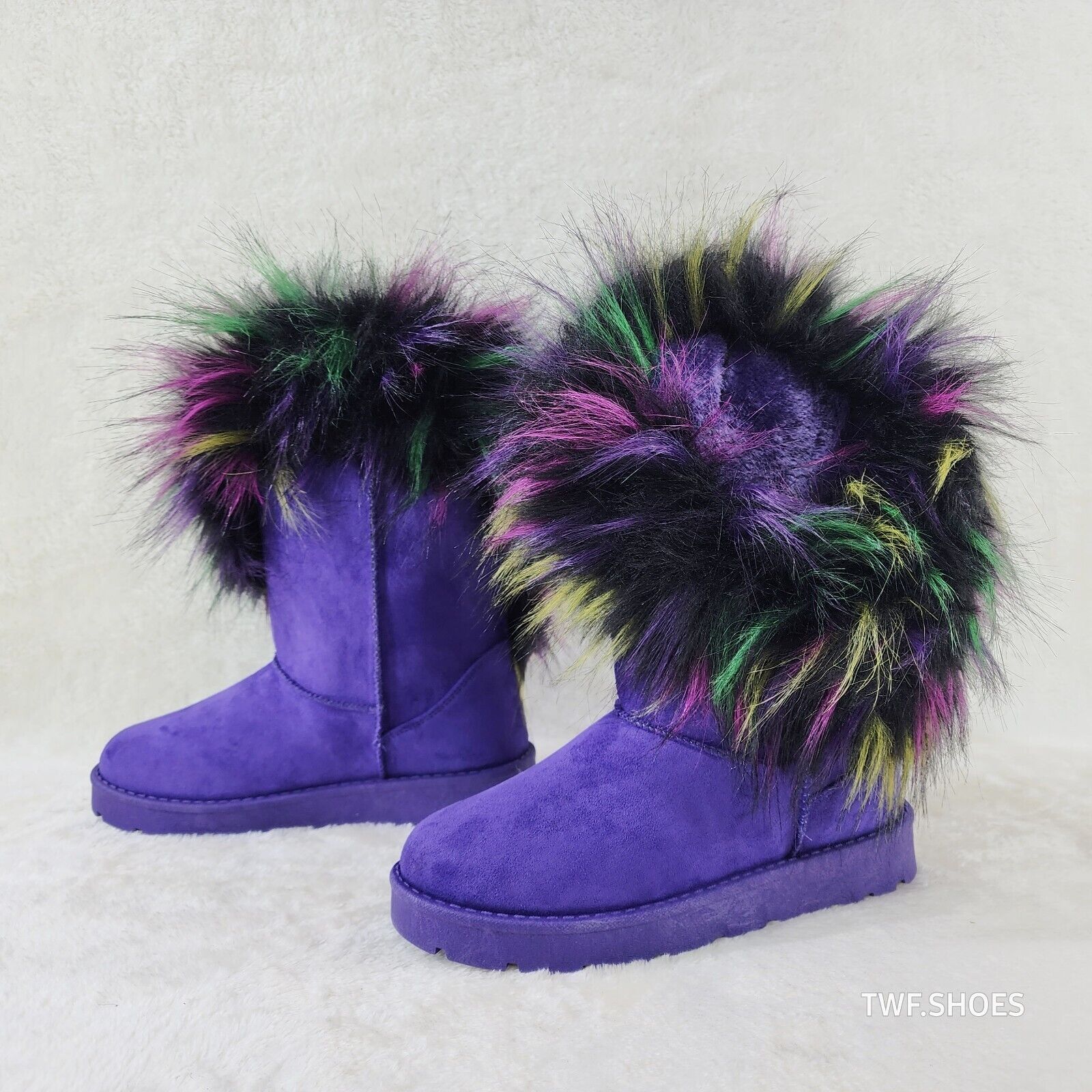 Chi Chi Purple Multi Color Faux Fur Thick Lined Comfy Cozy Winter Boots - Totally Wicked Footwear
