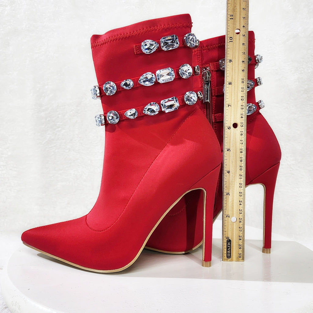 Allure Sexy Stiletto High Heels Red Stretch Ankle Boot Chelsea Boots - Totally Wicked Footwear