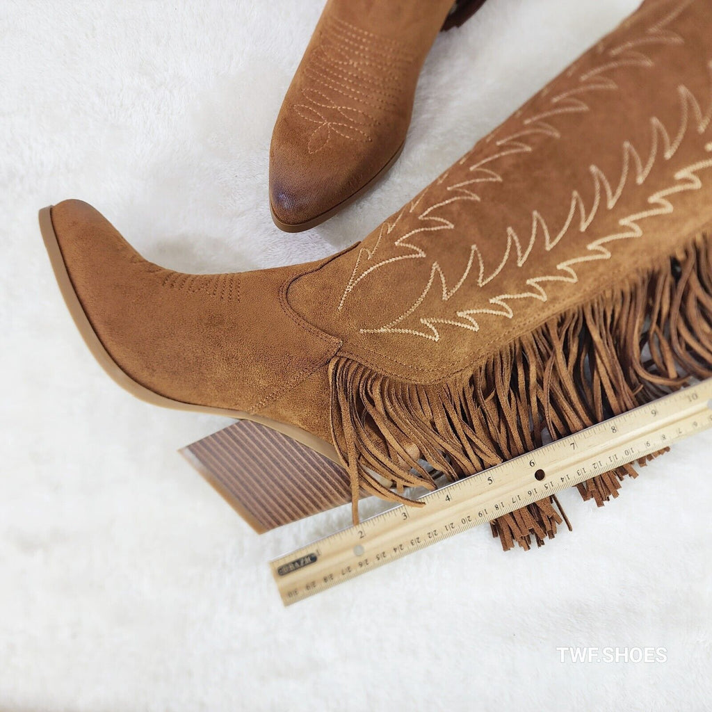 Dusty Roads Whiskey Brown Back Fringe Cowboy Western Cowgirl Boots