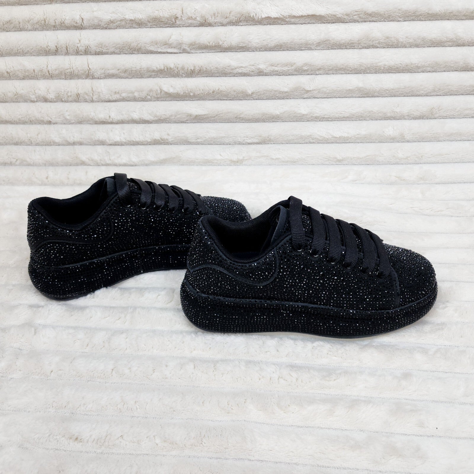 Dazzle Cush Black Rhinestone Platform Sneakers Tennis Shoes