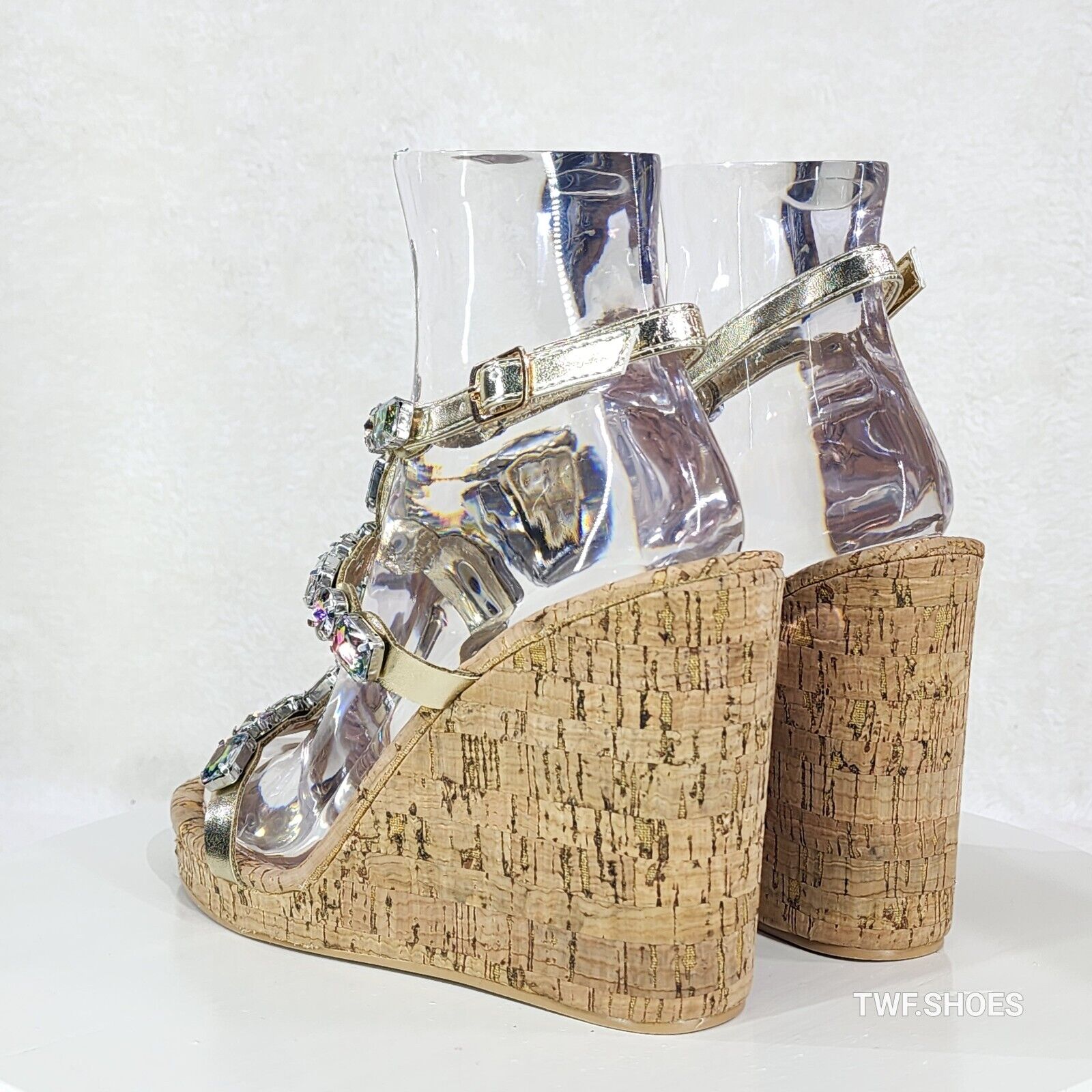 Summer Time Colorful Jeweled Cork Wedge High Heel Sandals - Totally Wicked Footwear