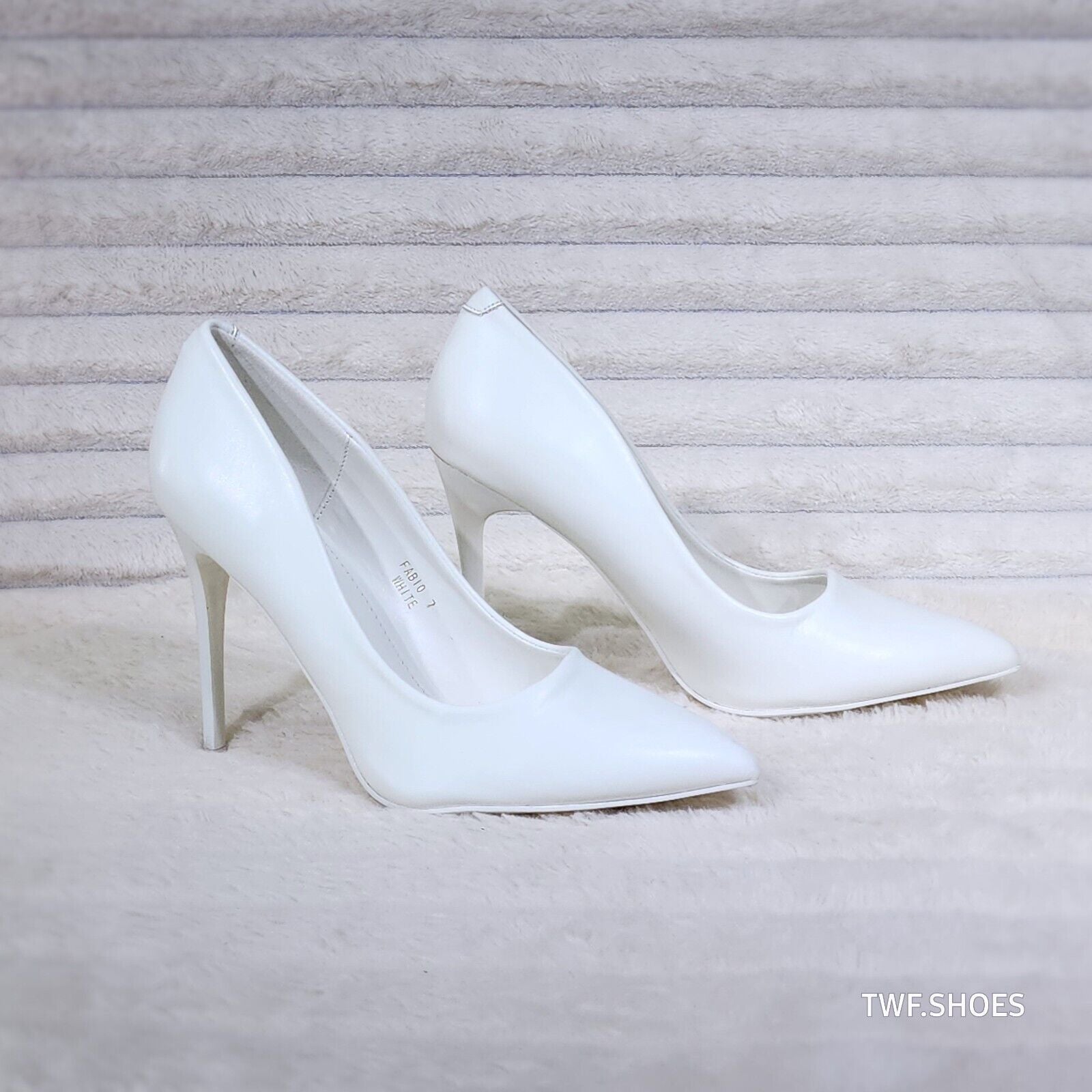 Fabio White Matte 4.5" High Heel Shoes Pointy Toe Pump US Ladies 7-11 - Totally Wicked Footwear