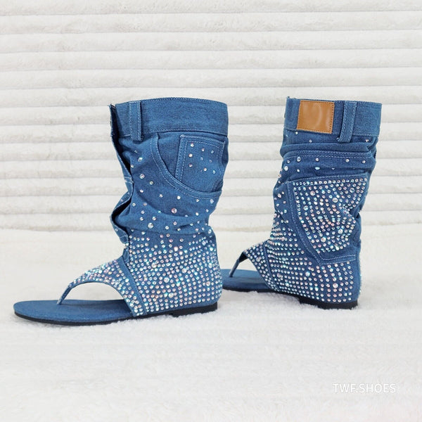 Perplex Denim & Rhinestones Sandal Slouch Boots Shooties | Totally ...