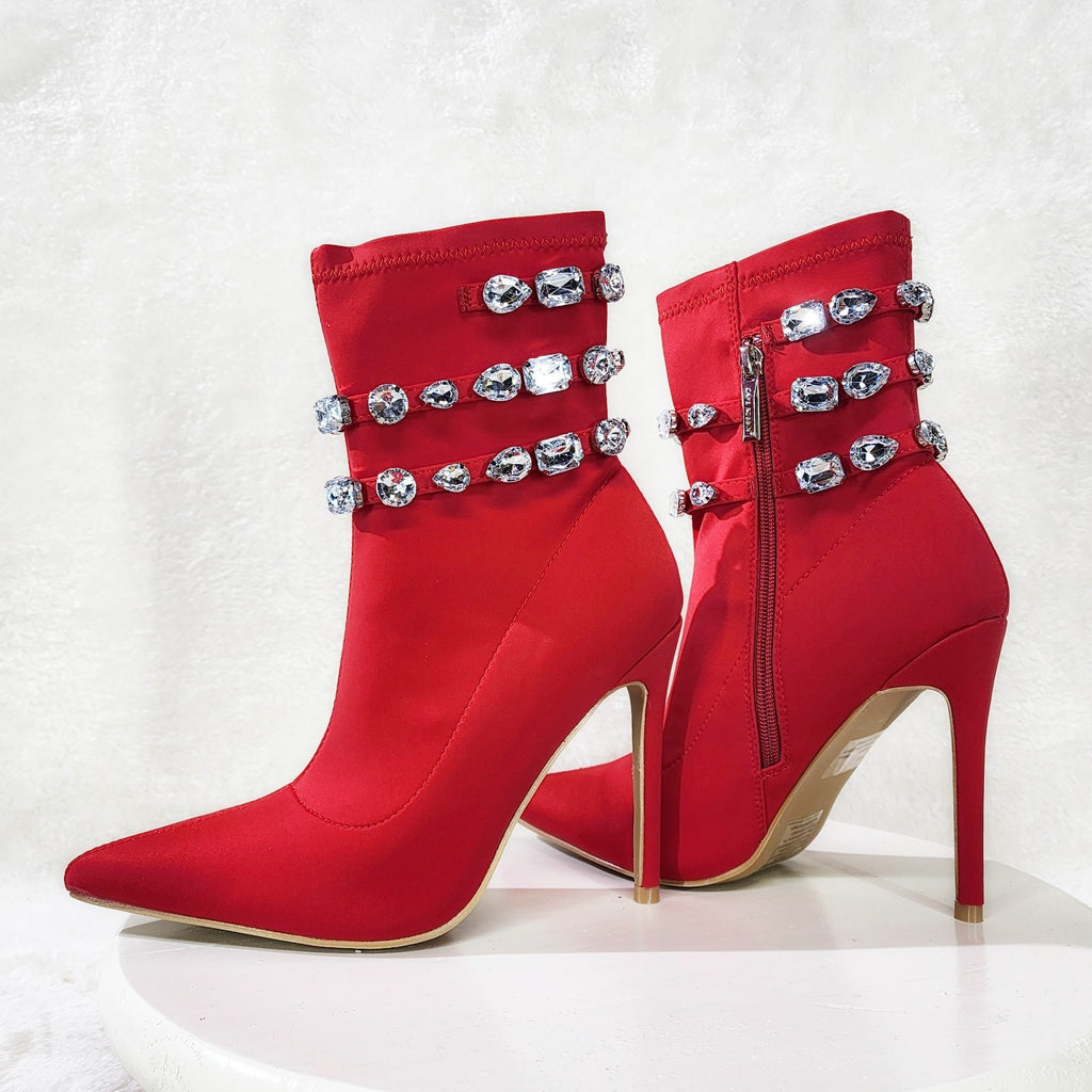Allure Sexy Stiletto High Heels Red Stretch Ankle Boot Chelsea Boots - Totally Wicked Footwear
