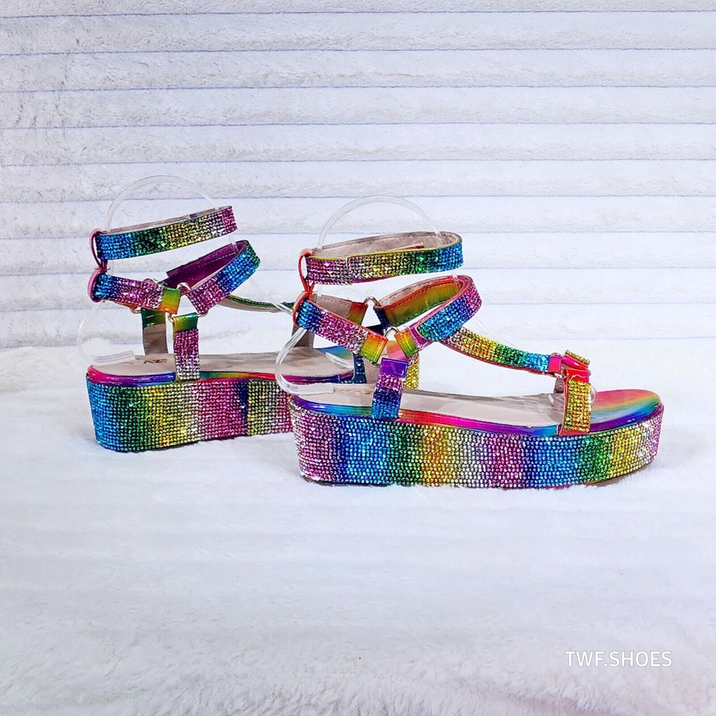 Pazzle 2" Platform Harness Strap Sparkle Rainbow Rhinestone Sandals Comfy  Shoes - Totally Wicked Footwear