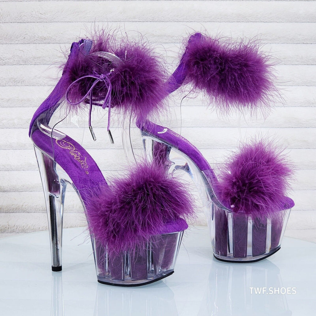 Adore 724 Passion Purple Marabou Platform Shoes Sandals 7" High Heel Shoes NY - Totally Wicked Footwear