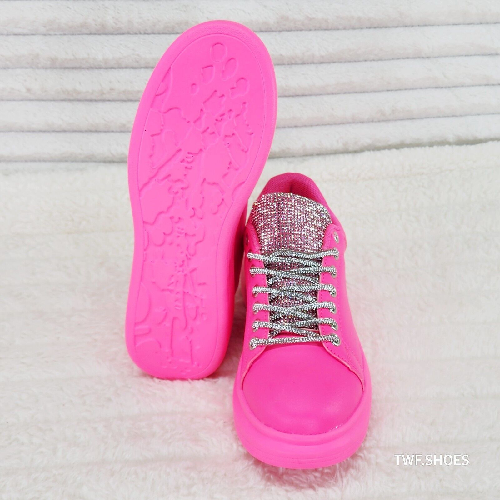 Comfy Cush 4 Bright Neon Hot Pink Rhinestone Fashion Sneakers Tennis Shoes - Totally Wicked Footwear