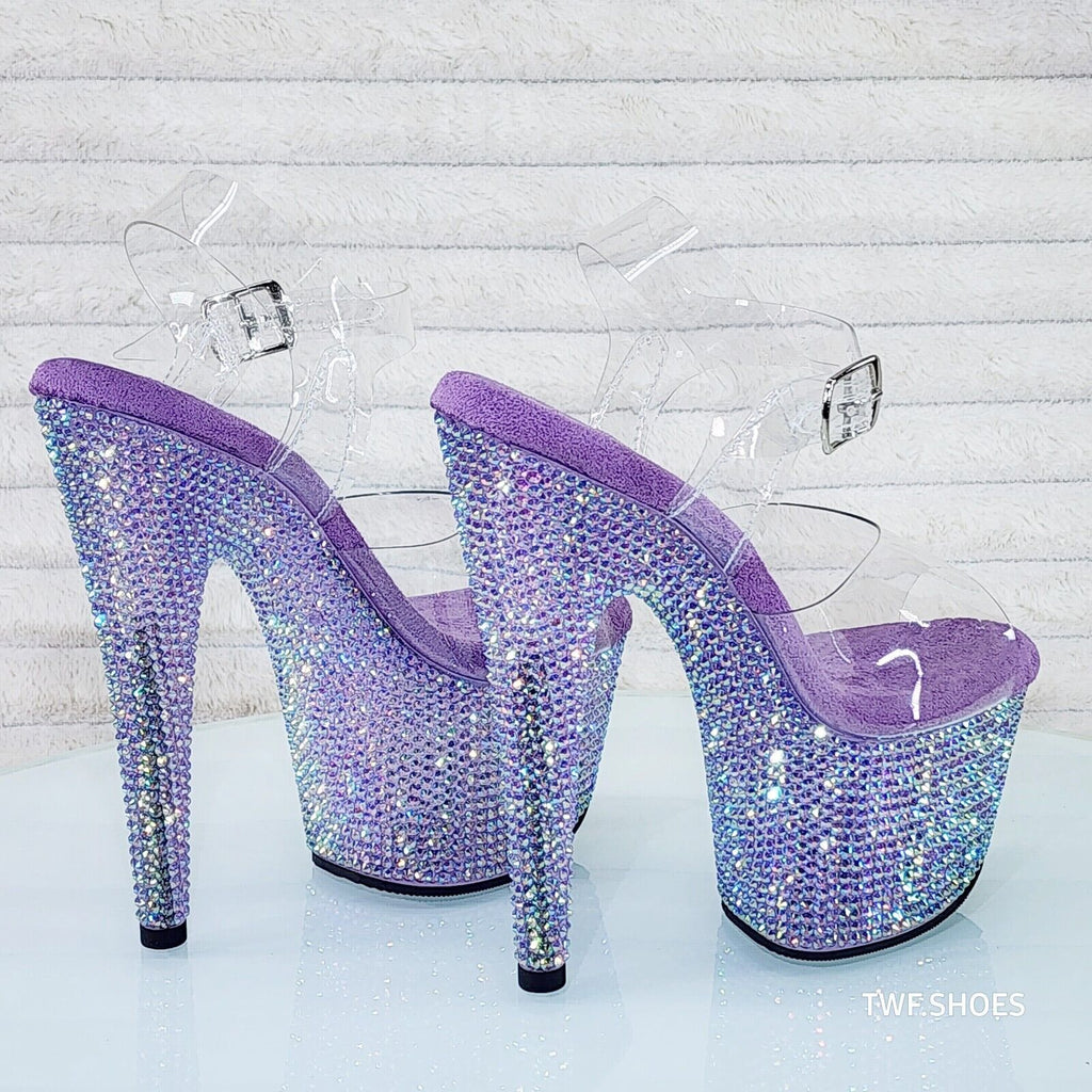 Bejeweled 708RS Rhinestone Platform 7" Stiletto High Heel Shoes Lilac Purple - Totally Wicked Footwear