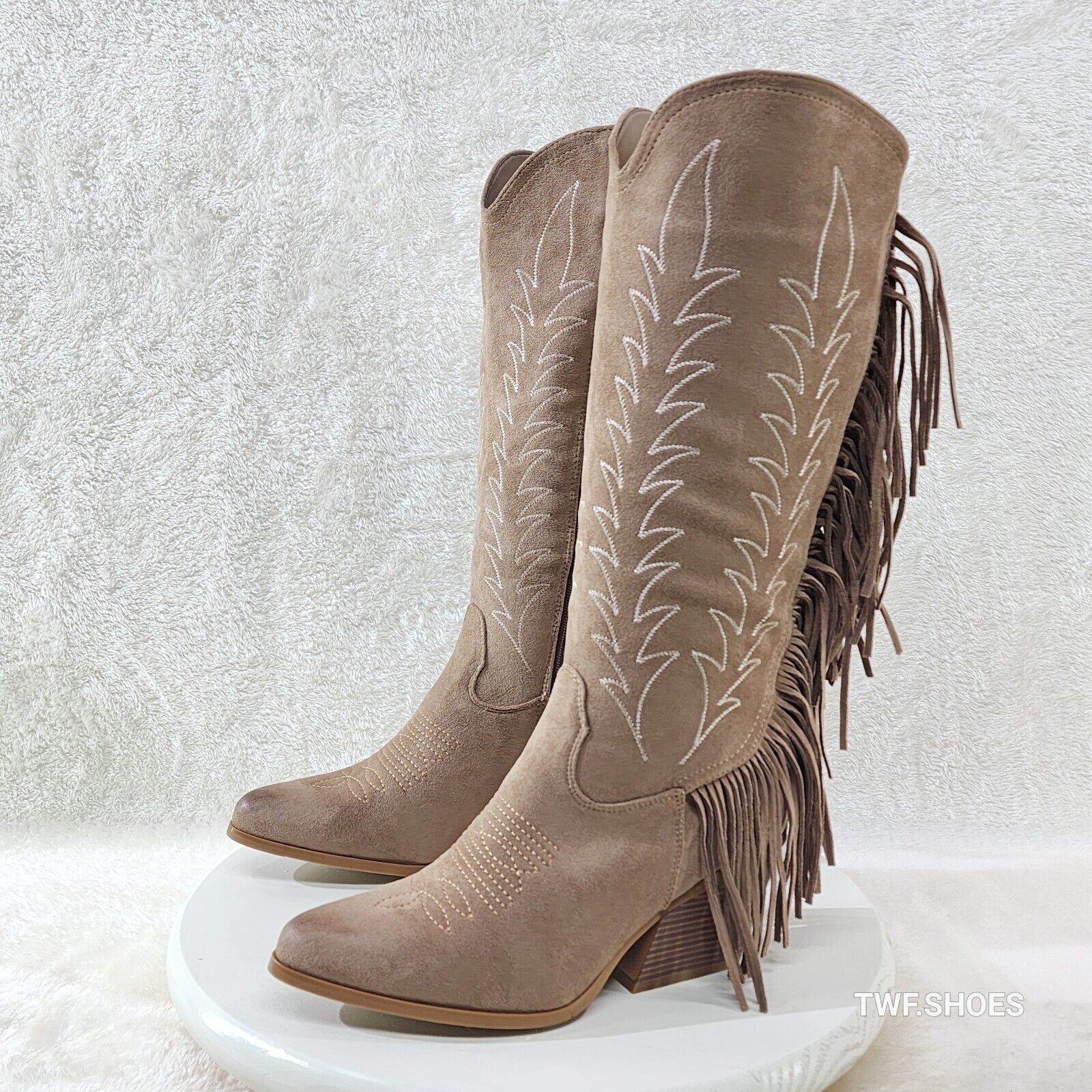 Dusty Roads Coco Taupe Back Fringe Cowboy Western Cowgirl Boots - Totally Wicked Footwear