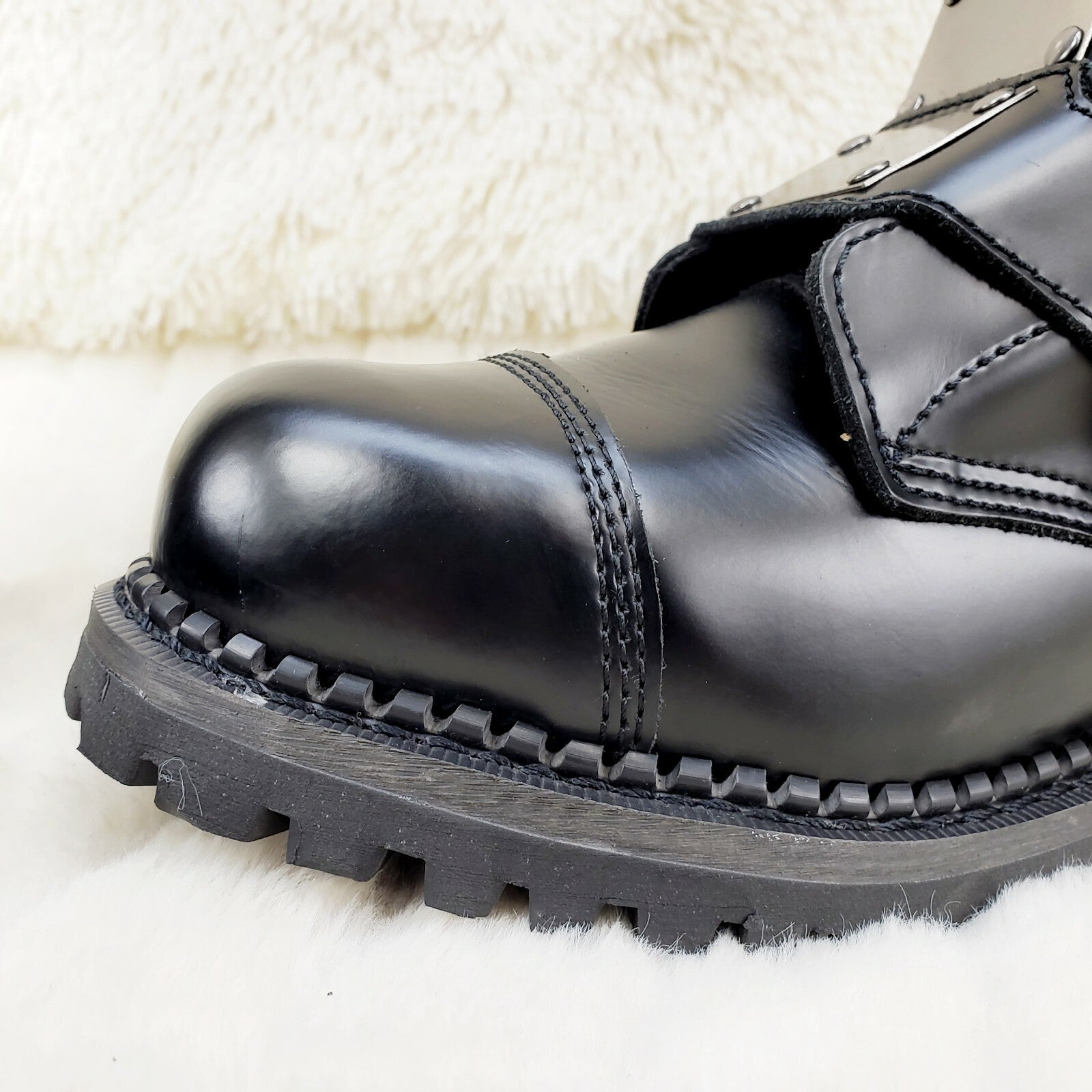 DEMONIA Riot 21 Goth Combat Biker Steel Toe Boots Black Leather Men's