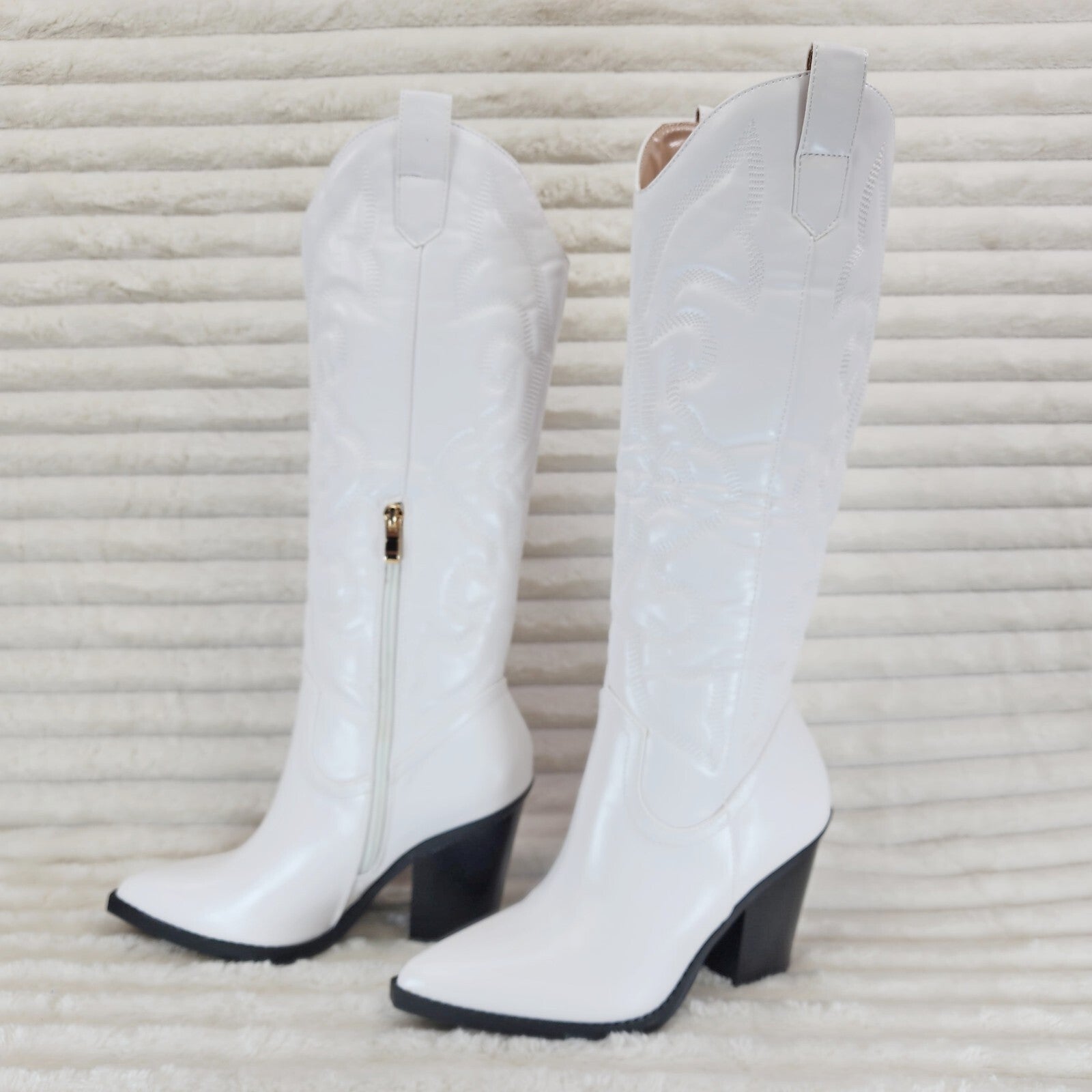 Electric Cowboy Faux Leather Matte Western Knee High Cowgirl Boots Pearl White