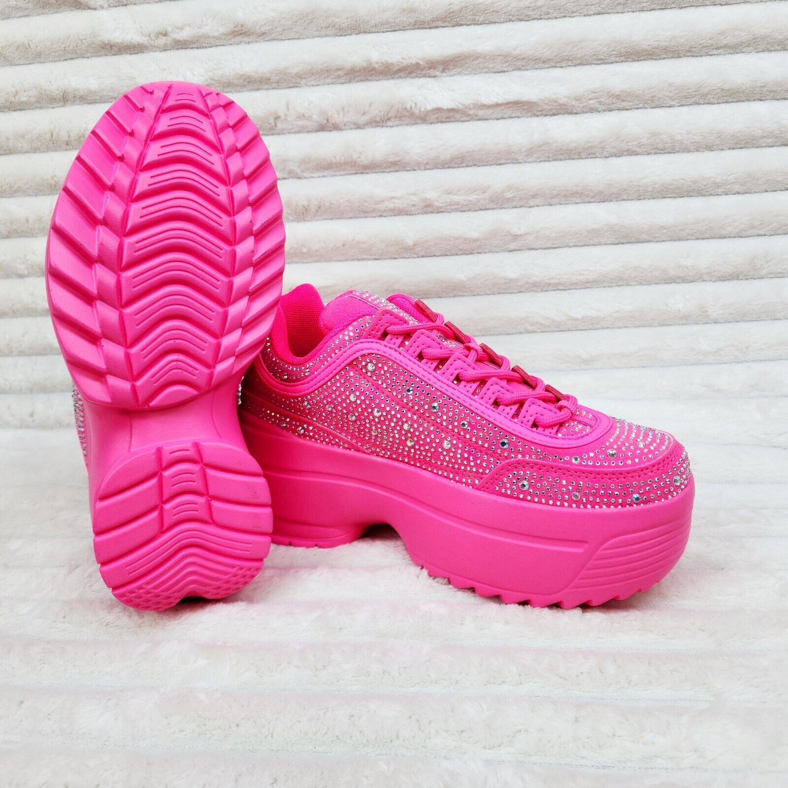 Cush Baby 2 Hot Pink Rhinestone Platform Sneakers - Totally Wicked Footwear