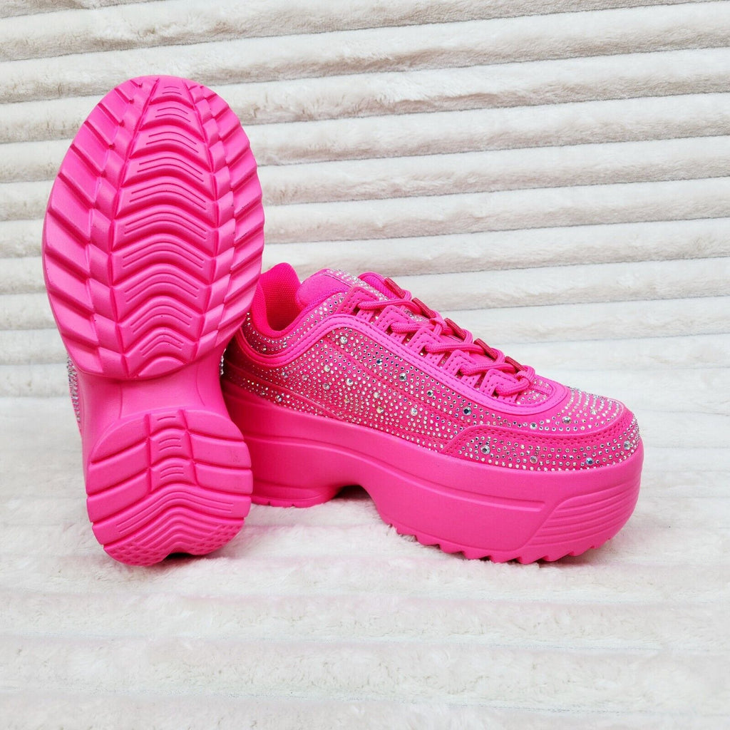 Cush Baby 2 Hot Pink Rhinestone Platform Sneakers - Totally Wicked Footwear