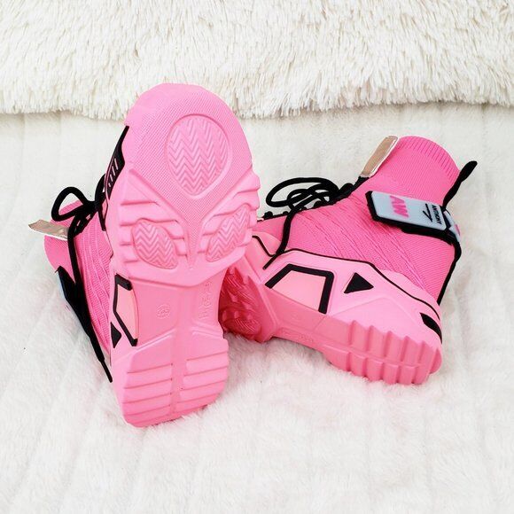 Wang Damson Pull On Knit Platform Sneaker Boots 4" Hidden Wedge Pink Knit - Totally Wicked Footwear