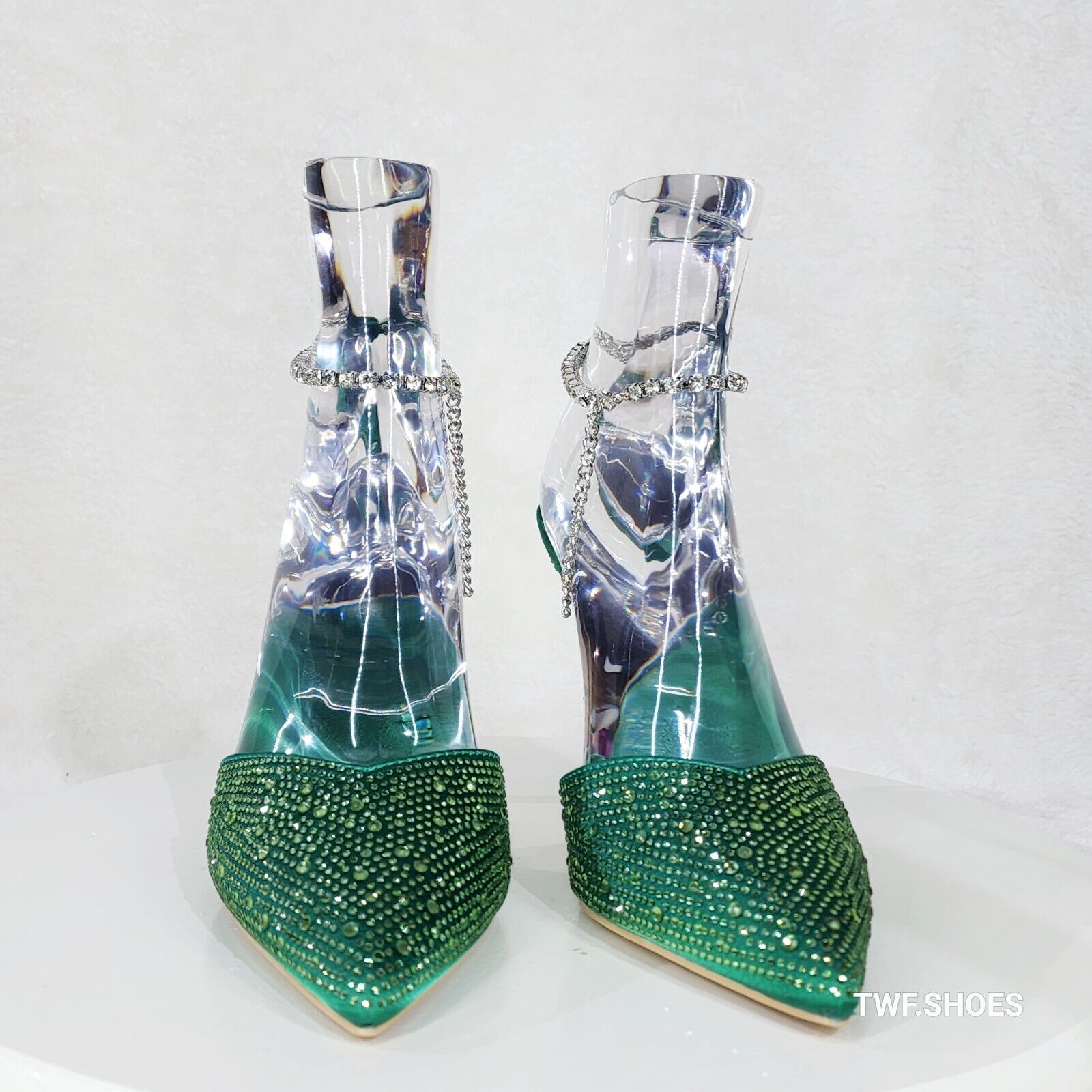 Simply Sexy Slip on Ankle Bracelet Green Rhinestone Pointy Toe High Heels Shoes - Totally Wicked Footwear