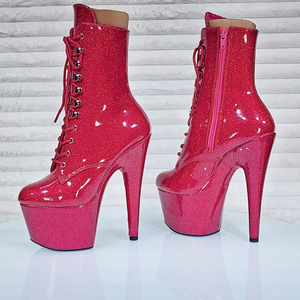 Adore 1020GP Fuchsia Pink Glitter Patent  7" High Heel Platform Ankle Boots NY - Totally Wicked Footwear